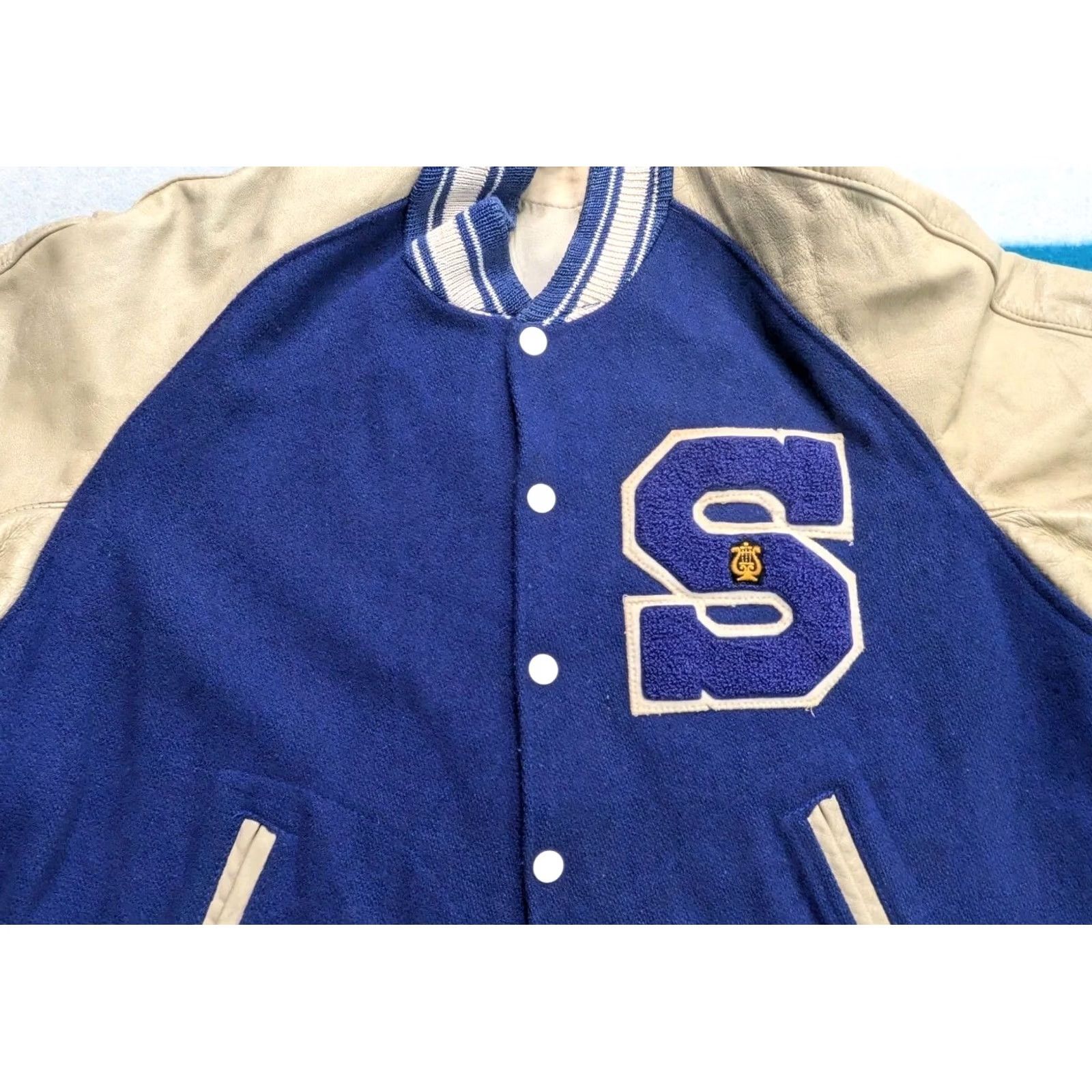 Vintage VINTAGE Knickerbocker Wool Leather Varsity Letterman Jacket USA Flynntan Medium Blue Mens Size US M / EU 48-50 / 2 - 7 Thumbnail