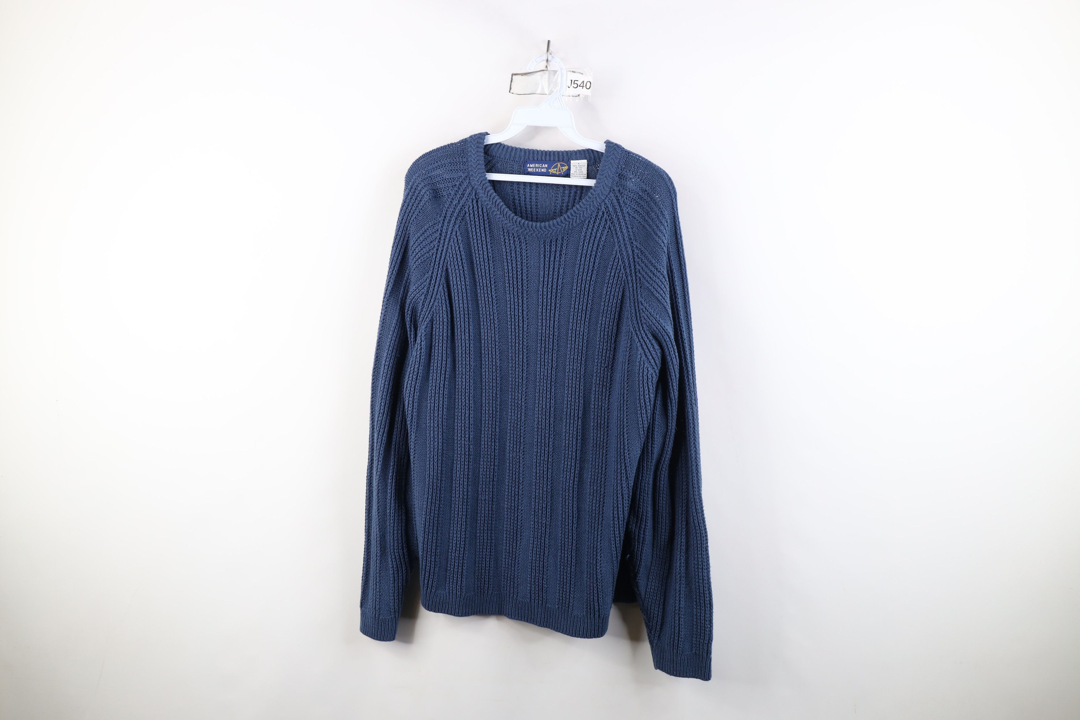 Vintage Vintage 90s Streetwear Ribbed Knit Crewneck Sweater Blue Size US L / EU 52-54 / 3 - 1 Thumbnail