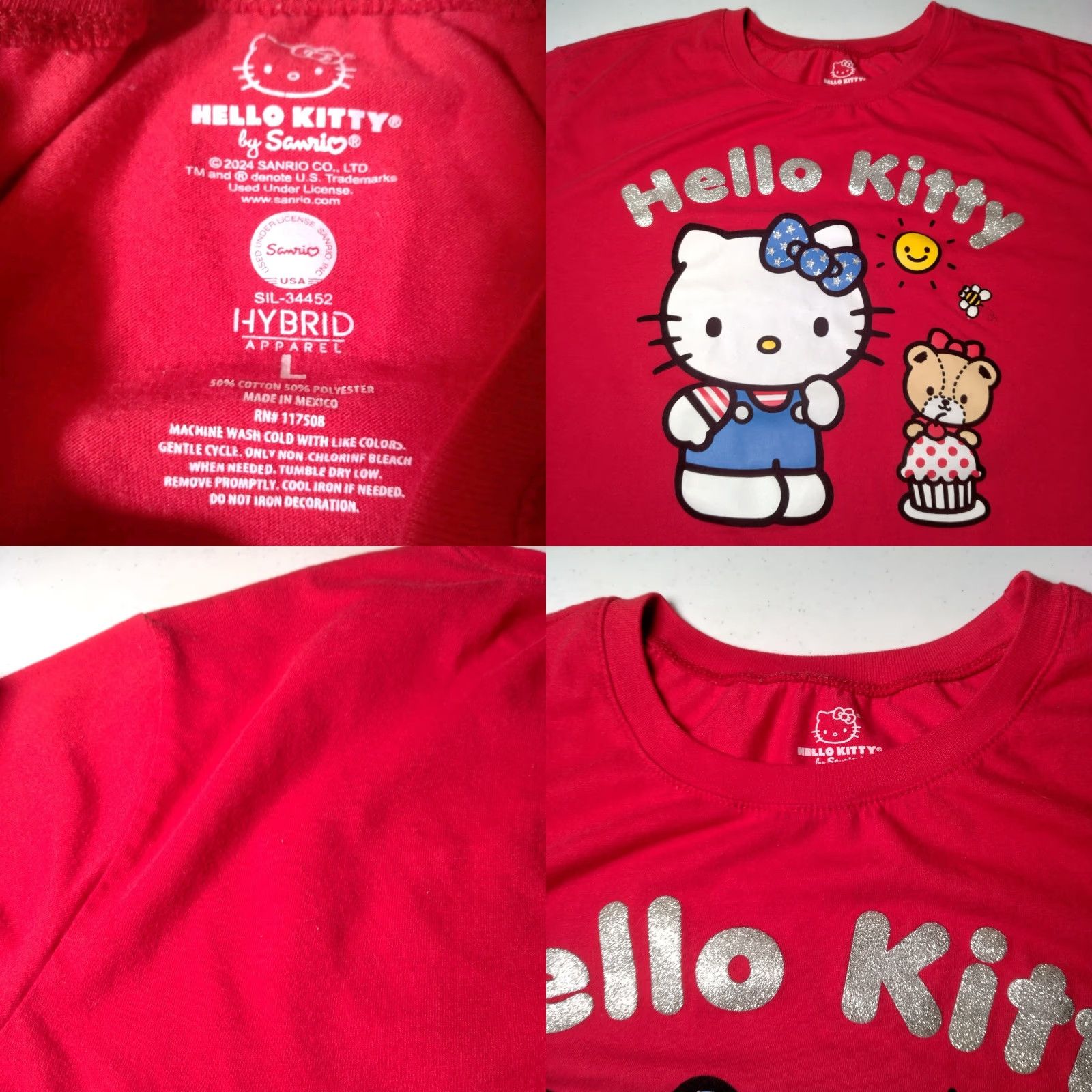 Vintage SANRIO Hello Kitty Shirt Womens Large Red Glitter Cupcake Graphic T-Shirt Size L / US 10 / IT 46 - 8 Thumbnail