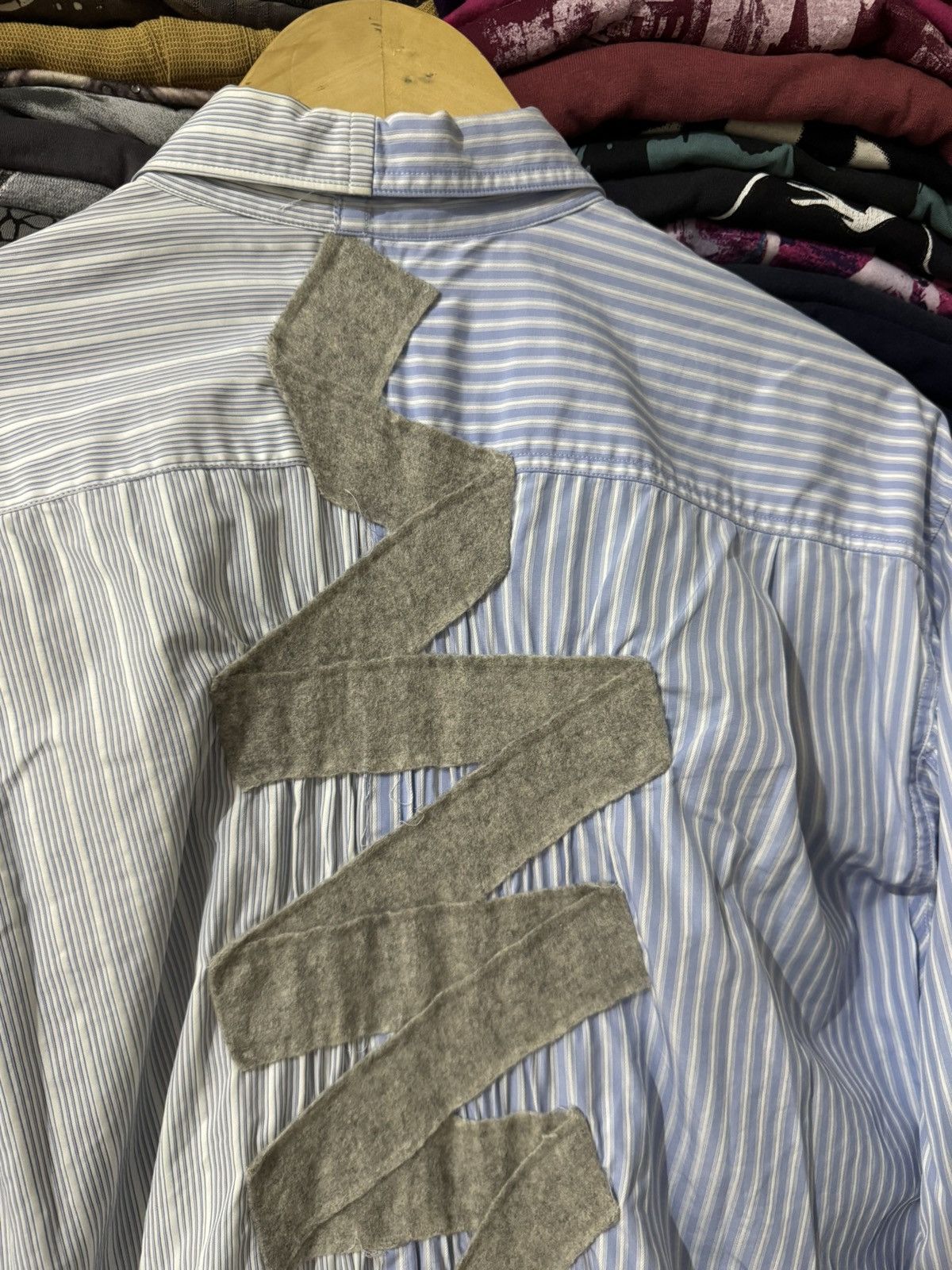Comme des Garcons COMME des GARCONS BLUE AND GREY STRIPED TWEED PACTH SHIRT Size US M / EU 48-50 / 2 - 4 Thumbnail