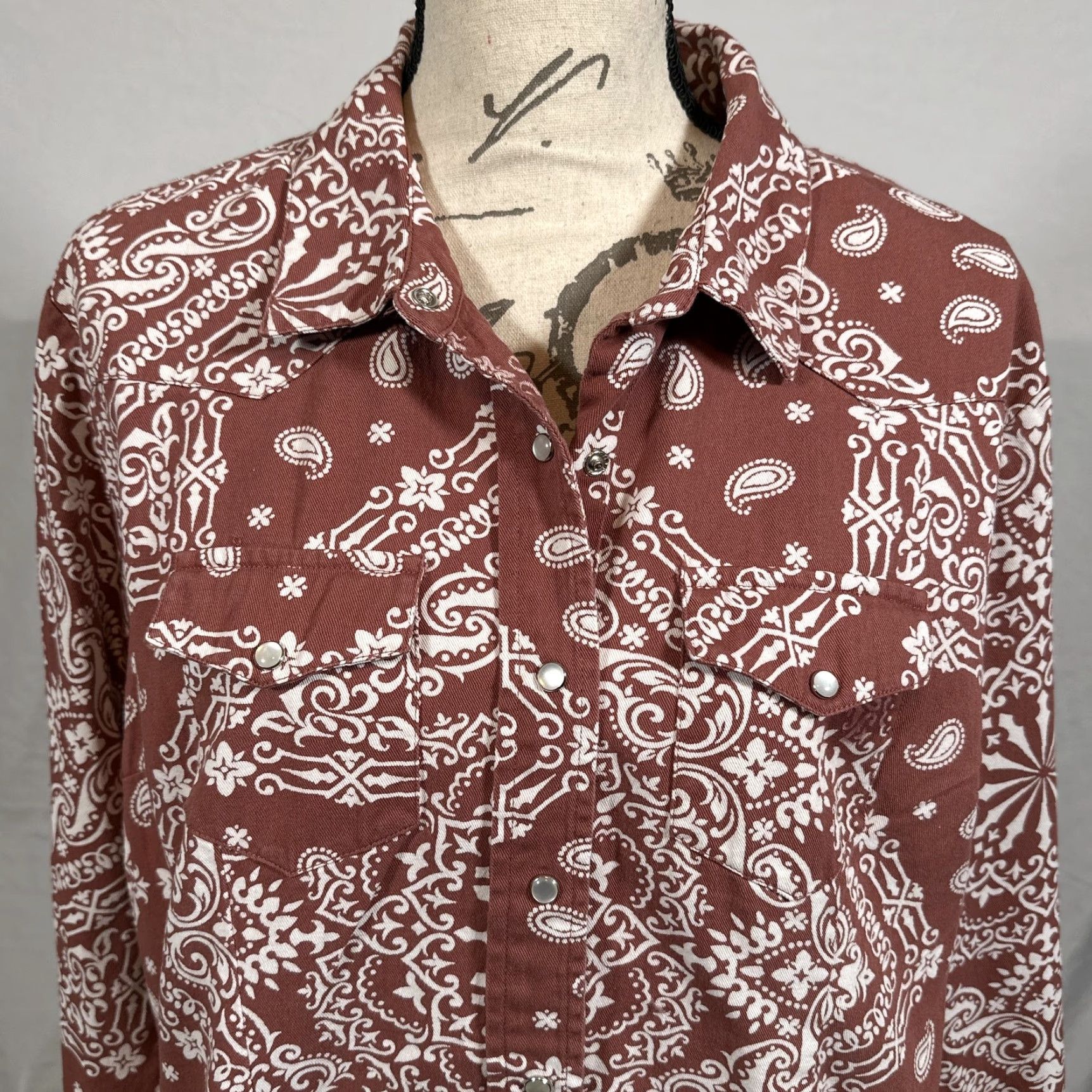 Vintage Cotton & Rye Outfitters Shirt Mens XL Rust Bandana Paisley Western Pearl Snap Cowboy Size US XL / EU 56 / 4 - 2 Thumbnail