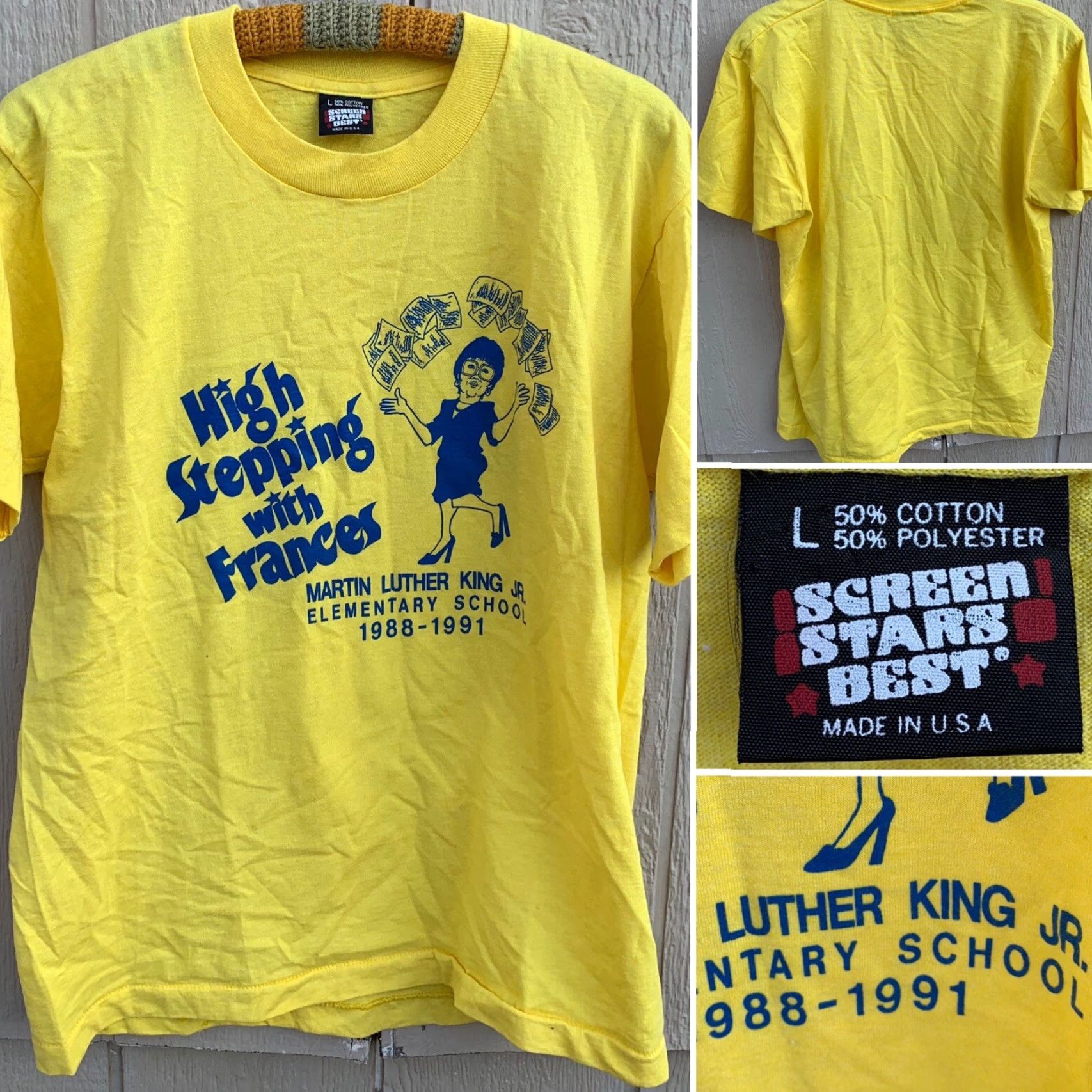 Vintage VINTAGE High Stepping With Frances Martin Luther King Jr Elementary T-Shirt L Mens Yellow Graphic Print 90s 80s Size US L / EU 52-54 / 3 - 2 Thumbnail