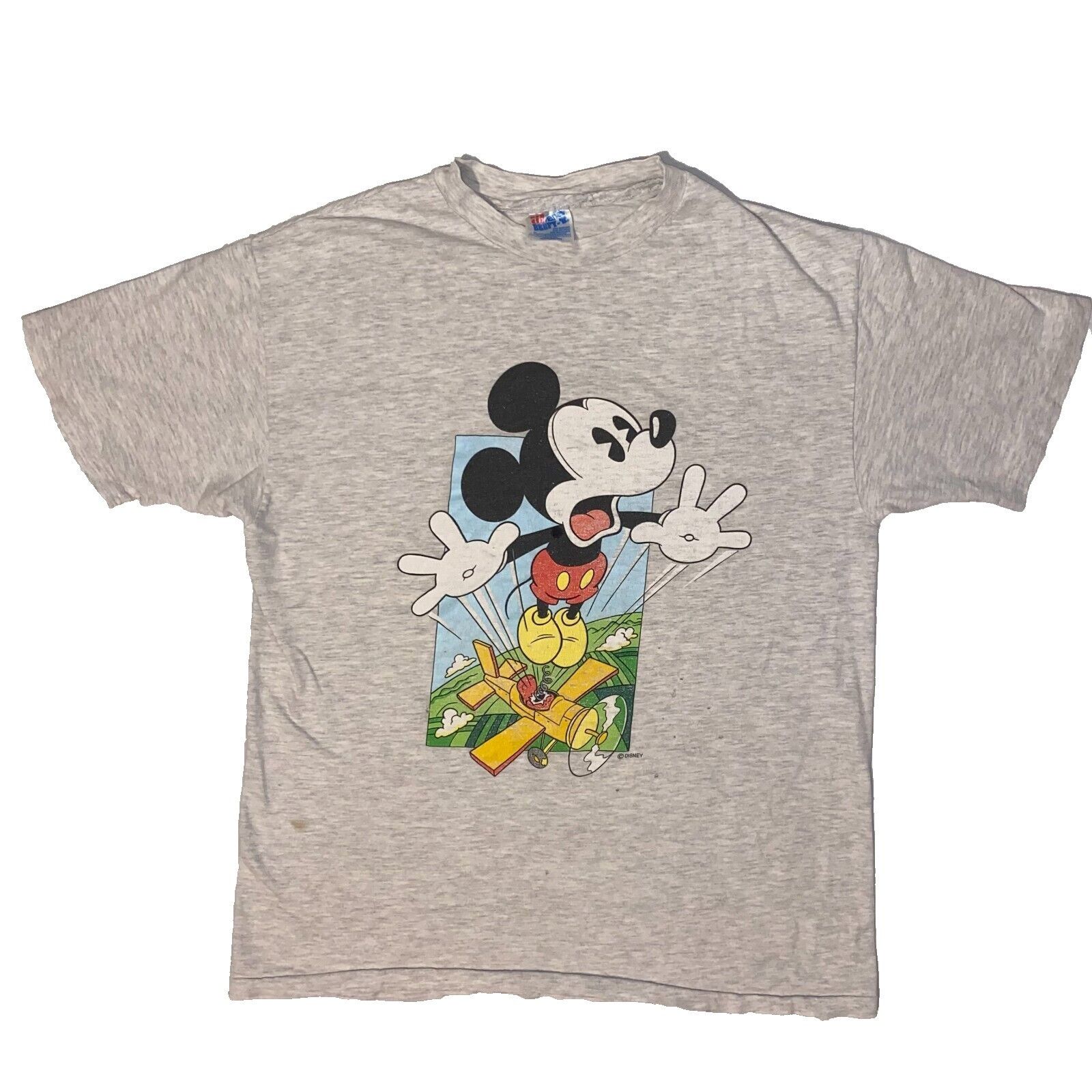 Hanes Vintage Disney Mickey Mouse Ejecting Out Of Airplane 90's Th Size US L / EU 52-54 / 3 - 1 Thumbnail