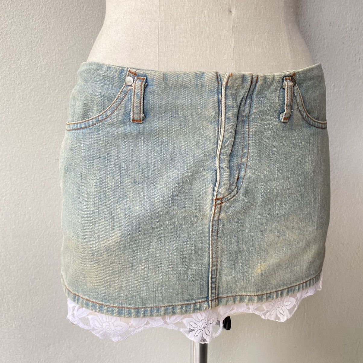 Jean Paul Gaultier JPG Jean Paul Gaultier Y2K Lace Trim Denim Skirt Size 36" / US 14 / IT 50 - 3 Thumbnail