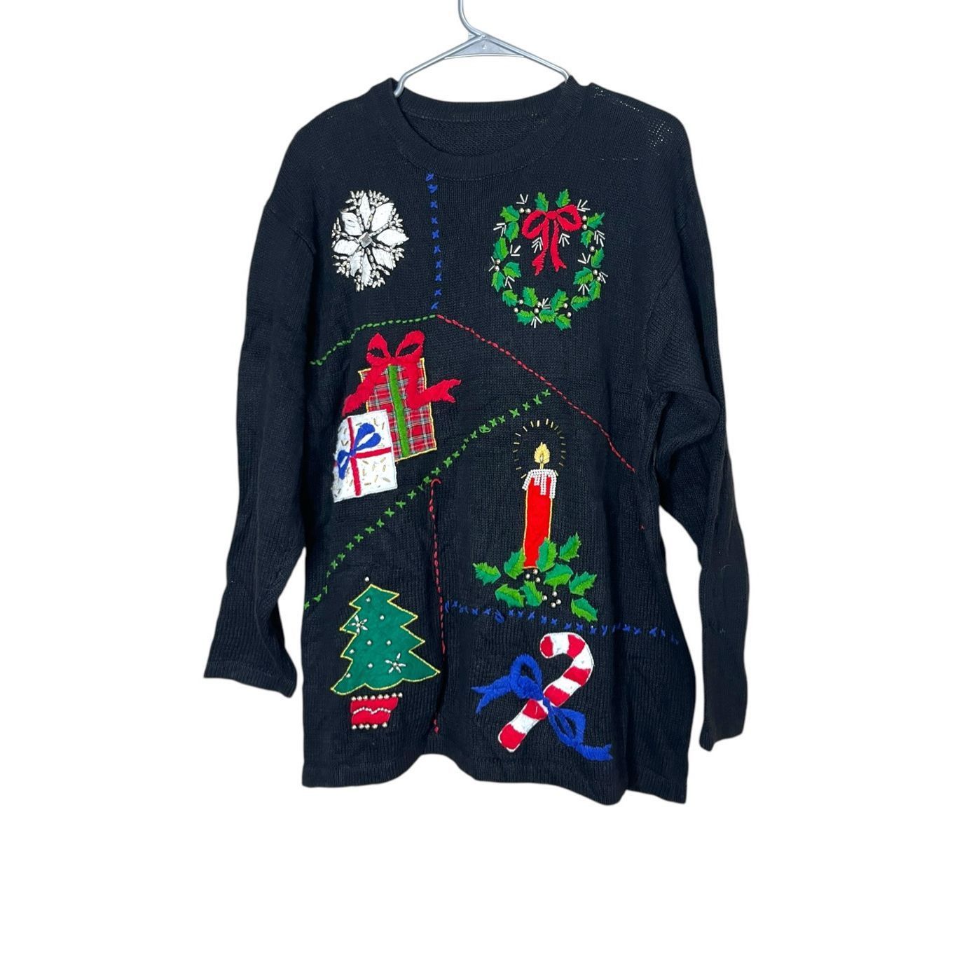 Other Vintage Ugly Christmas Sweater Embroidered Beaded M/L Size M / US 6-8 / IT 42-44 - 1 Thumbnail