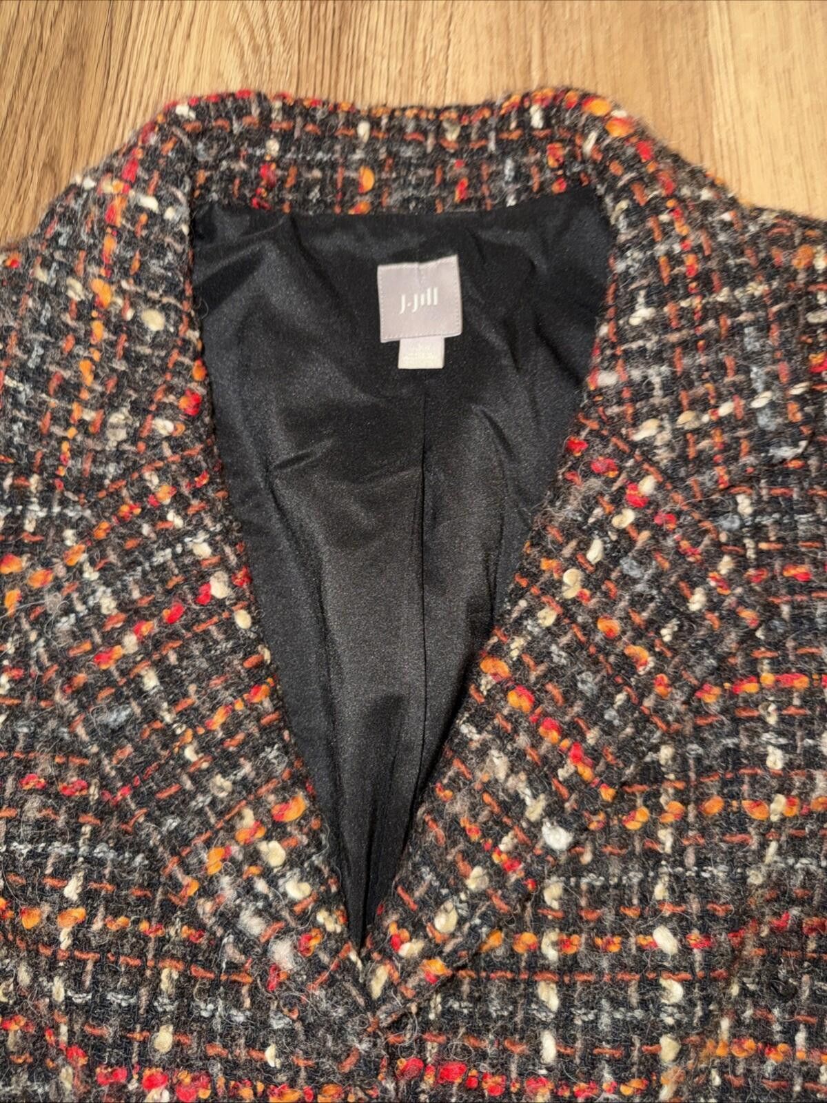 Other J. Jill Women Black Tweed Cotton Wool 3 Button Lined Jacket Size L / US 10 / IT 46 - 2 Thumbnail