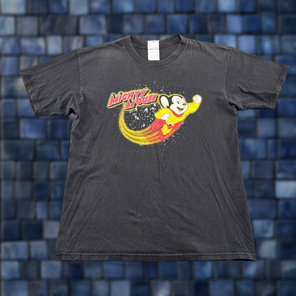 VINTAGE Rare VIACOM Mighty Mouse 1999 T Shirt 90s Cartoon Superhero Size L