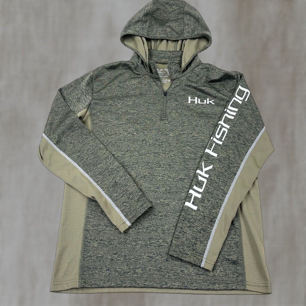 Vintage HUK Icon X Fishing Hoodie 1/4 Zip Pullover Men Lightweight Green Small Hooded Regular Size US S / EU 44-46 / 1 - 1 Thumbnail