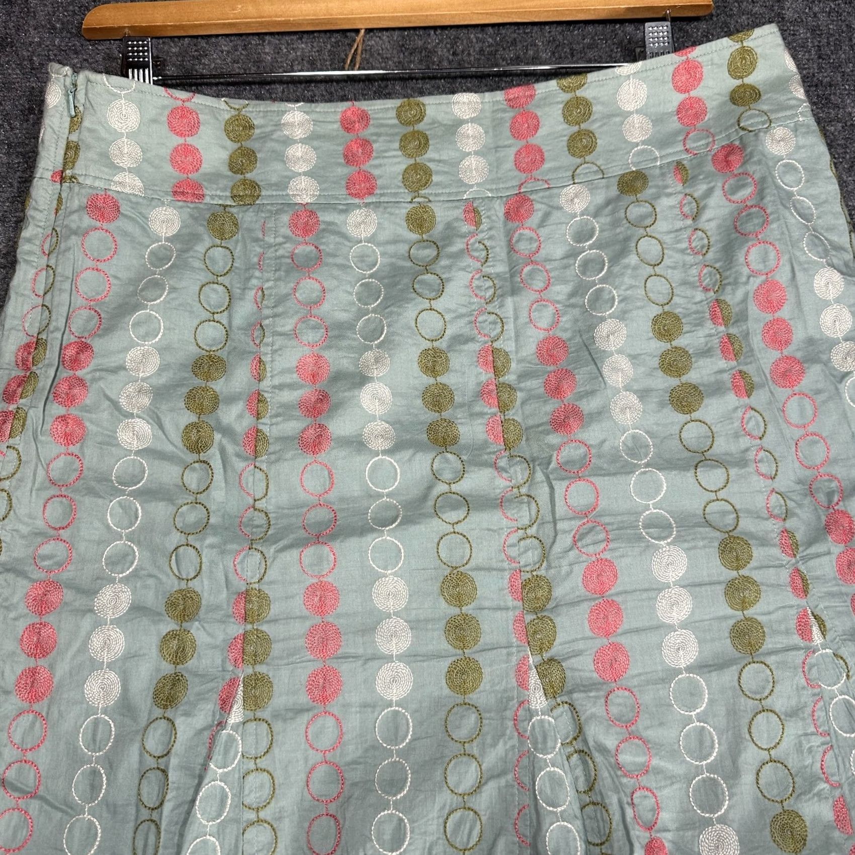 Vintage Gene Meyer Skirt Womens Size 12 Green Dot Cotton Aline Side Zip Lined Gored Hem Size 34" / US 12 / IT 48 - 6 Thumbnail