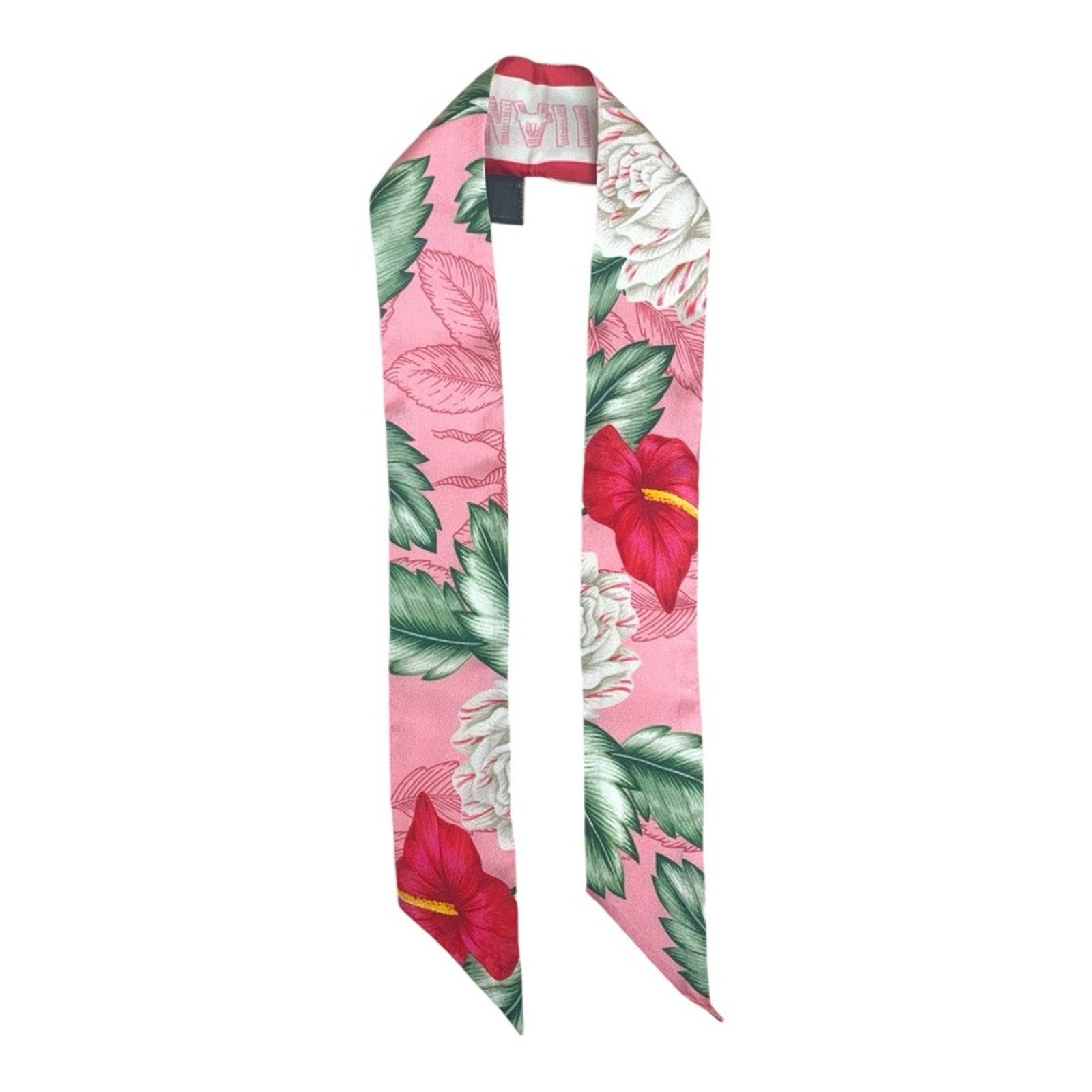 Gucci NiB Gucci Pink Silk Hawaiian Floral Twill Neck Bow Bag Scarf Size ONE SIZE - 5 Thumbnail