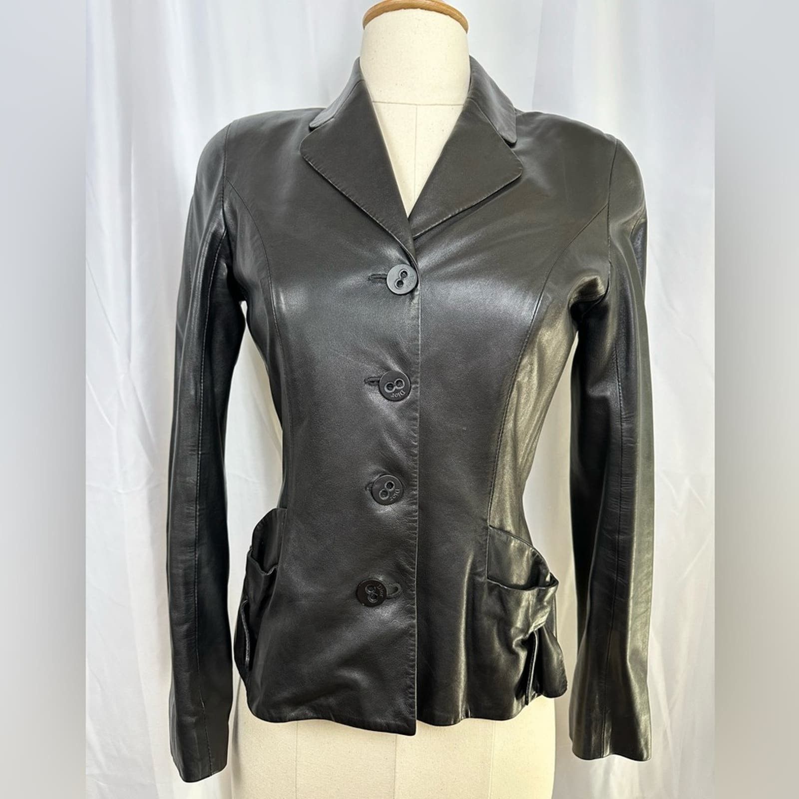 image of Vintage Christian Dior Black Lambskin Jacket, Women's (Size Small)