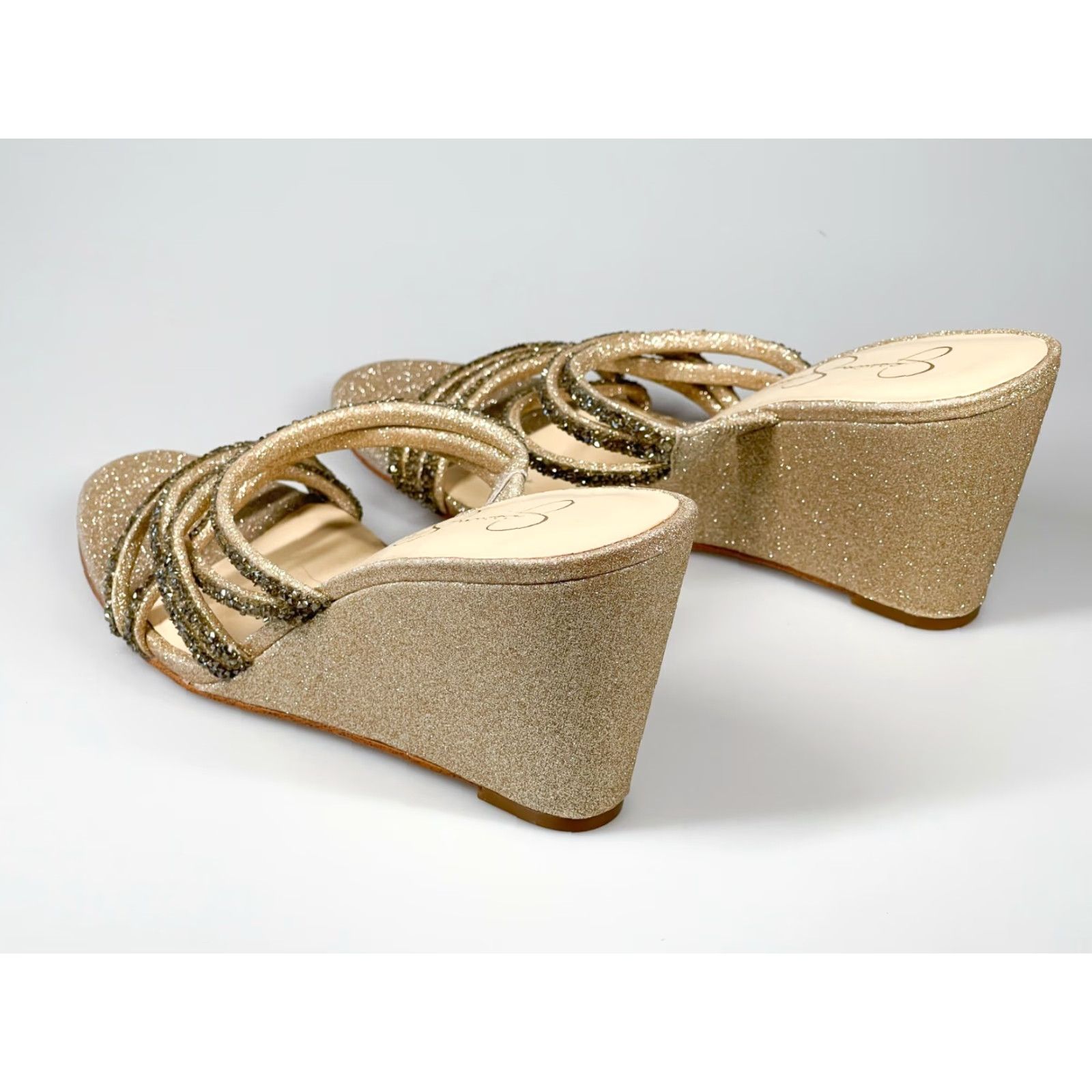 Jessica Simpson Jessica Simpson Colley Womens Sandal M Beige 9.5 High Wedge Glitter Bling 90s? Size US 10 / IT 40 - 4 Thumbnail