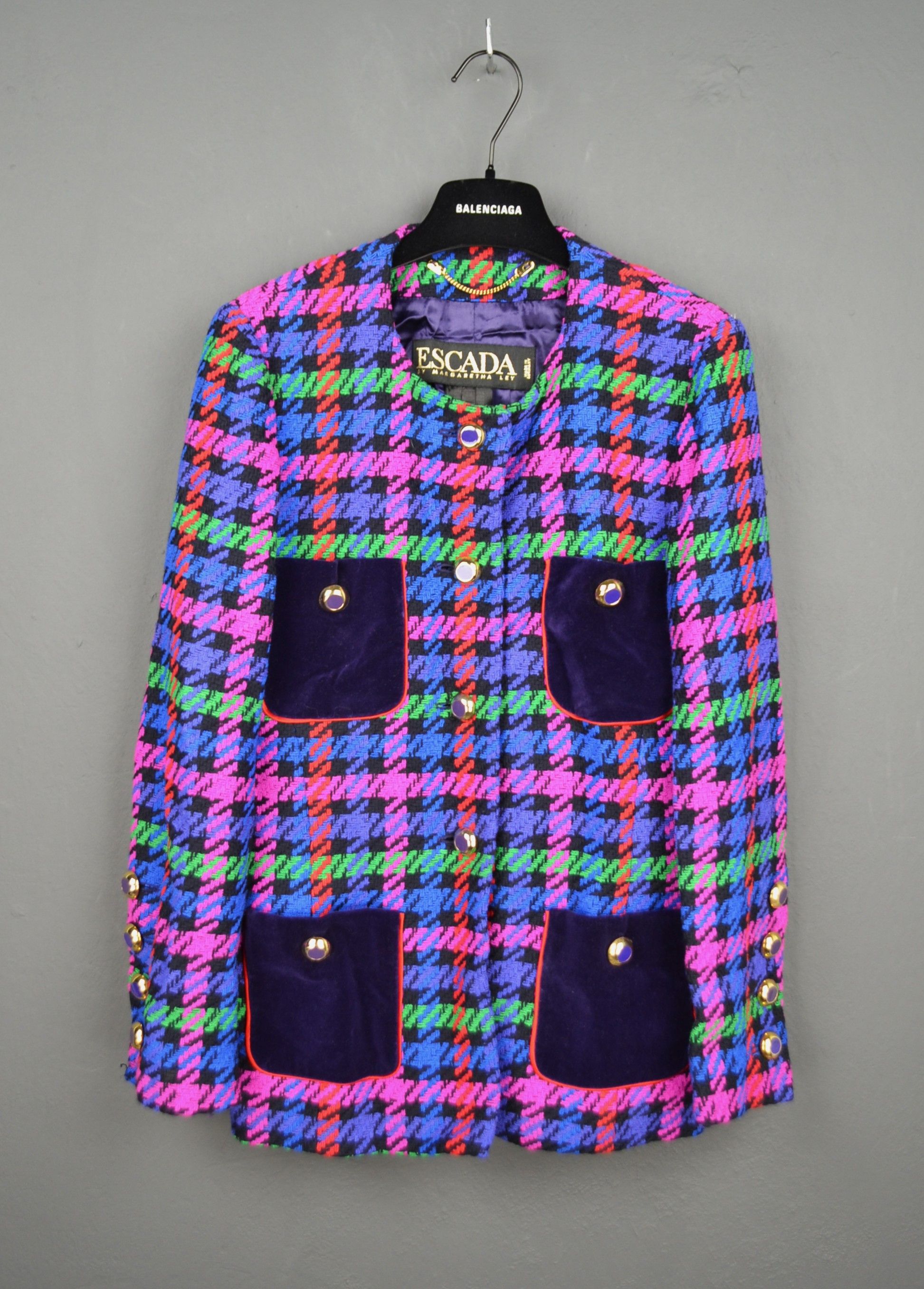Escada Escada 80s Suit Blazer Skirt Jewel Plaid Tweed Jacket 34 Size XS / US 0-2 / IT 36-38 - 2 Thumbnail