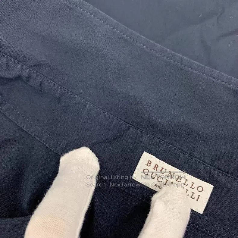 Brunello Cucinelli Brunello Cucinelli 23 Model Dark Blue Silk Collar Long Sle Size M / US 6-8 / IT 42-44 - 9 Thumbnail