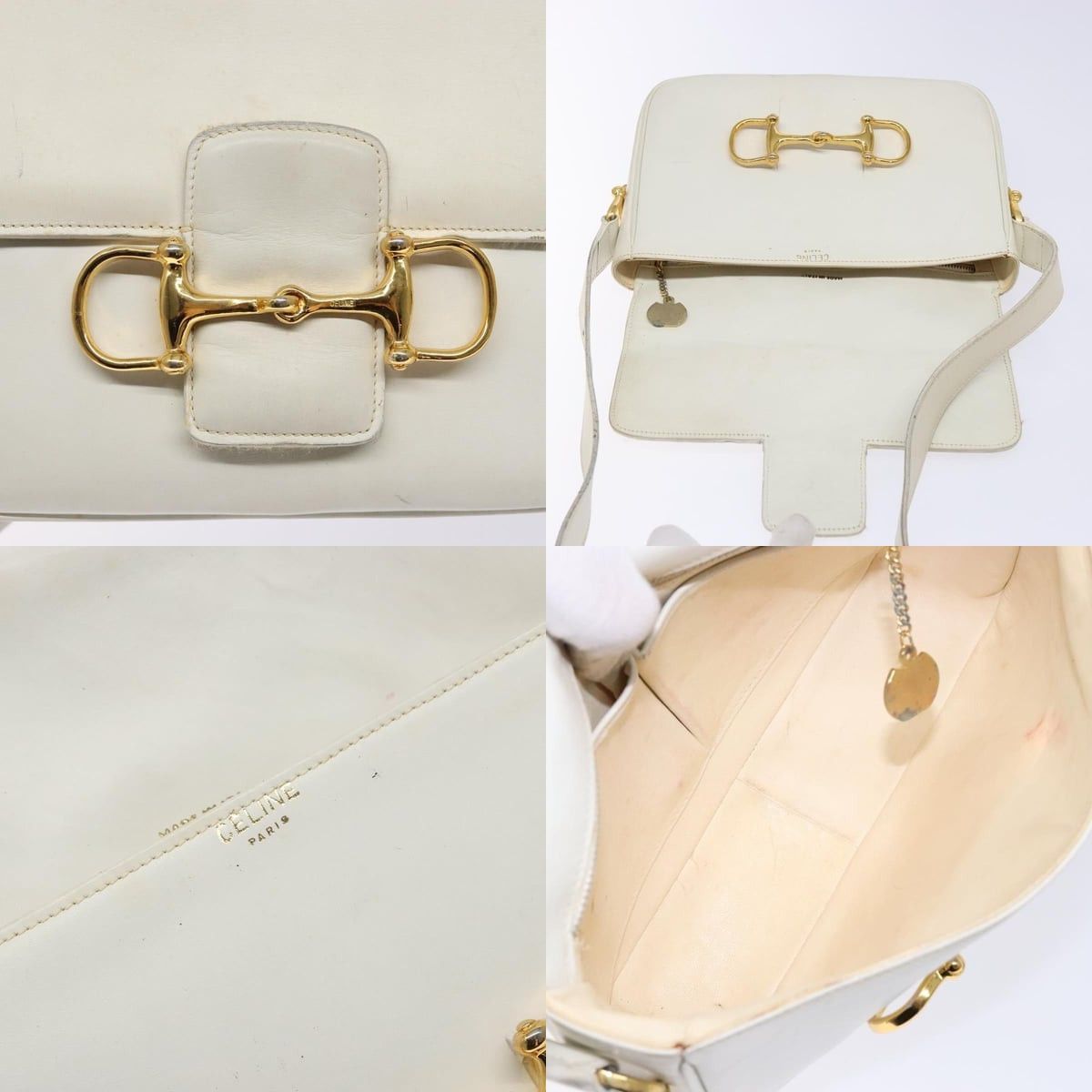 Celine CELINE Shoulder Bag Leather Gold White Size ONE SIZE - 11 Thumbnail