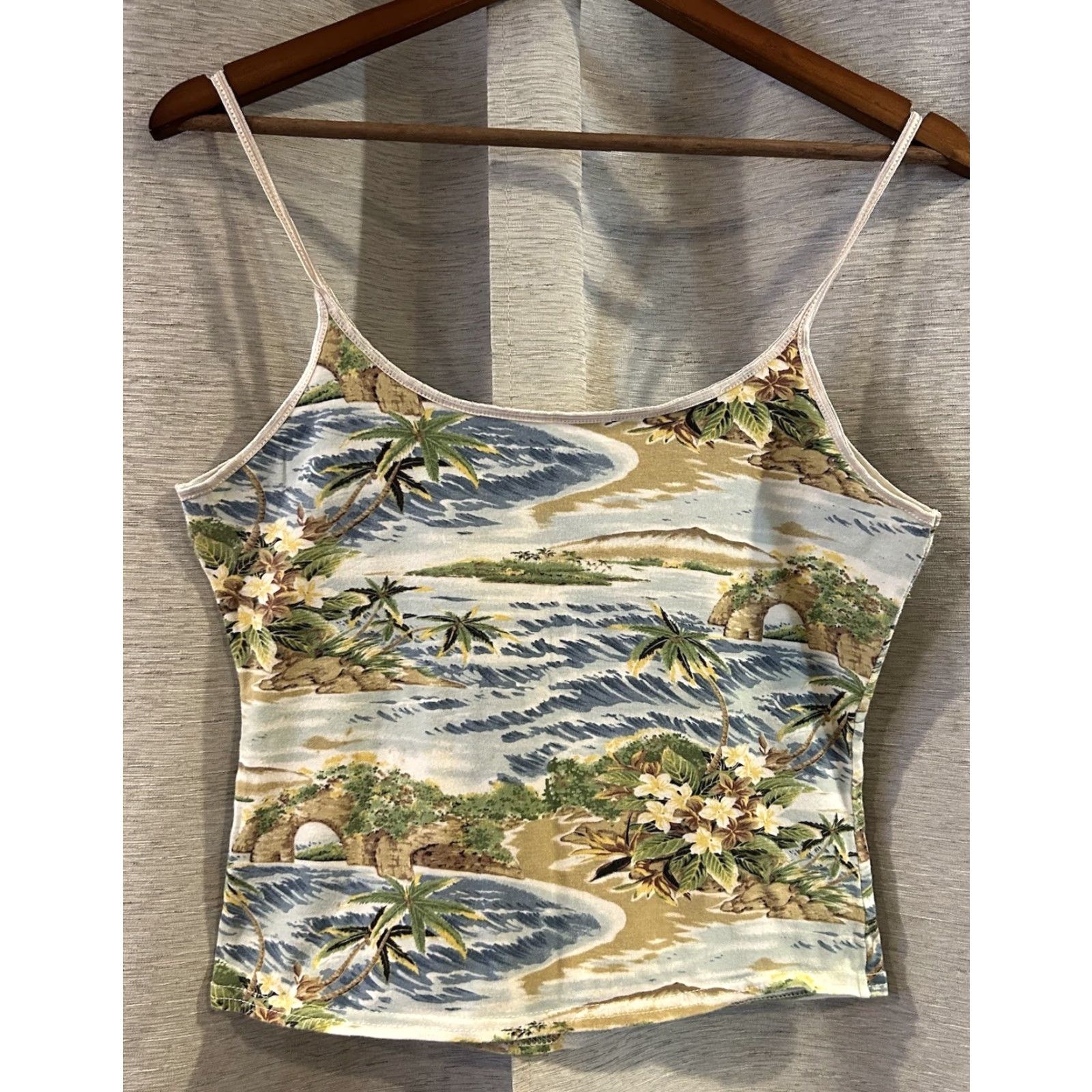 Vintage VINTAGE Palm Tree Hawaiian Beach Camisole Shirt Medium Cotton Womens Size ONE SIZE - 3 Thumbnail