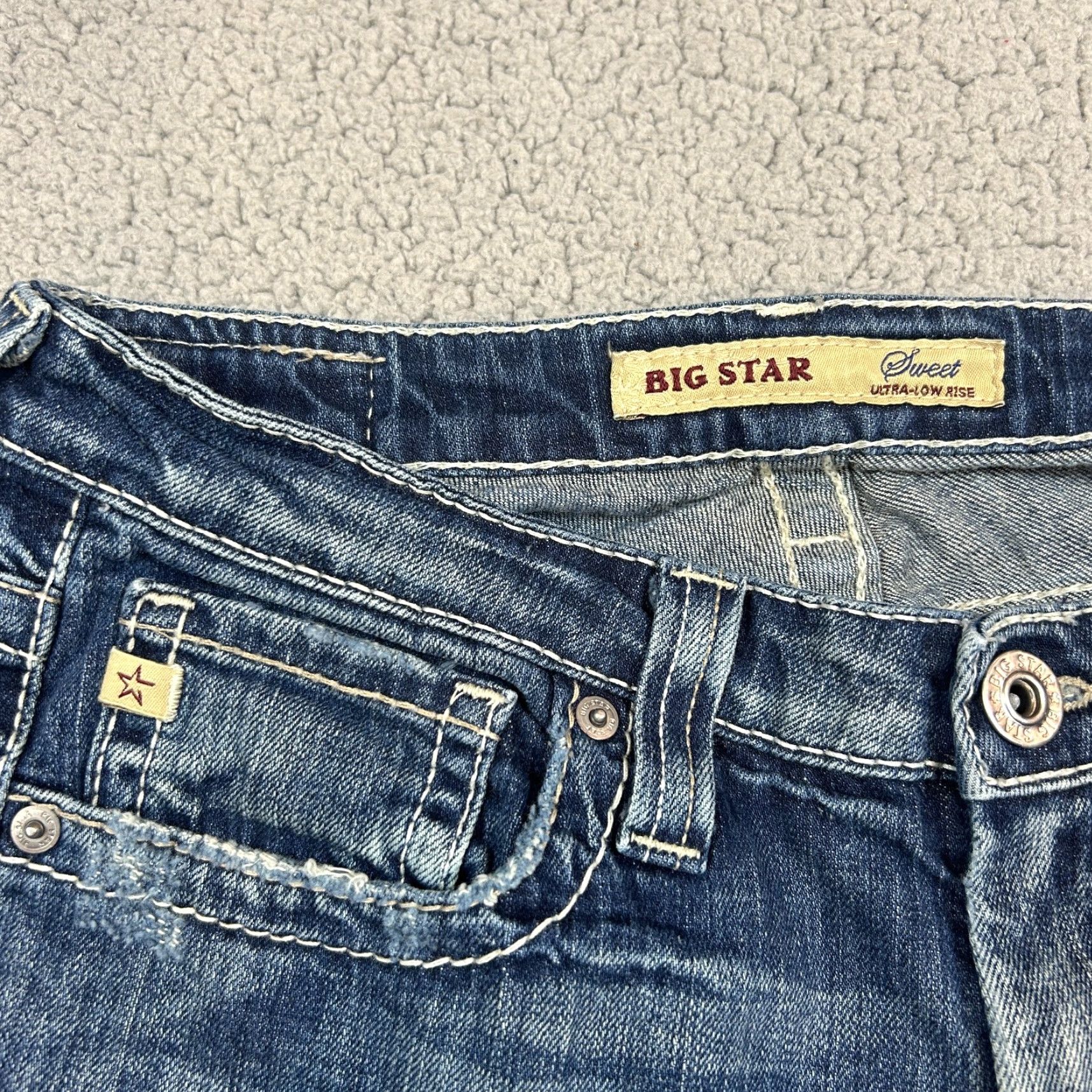 Denime BIG STAR Jeans Cropped Denim Blue 30x19 Women’s Ultra Low Rise 5-Pocket Logo Stars Born Mexico Size 30 Regular Women Size 30" / US 8 / IT 44 - 2 Thumbnail