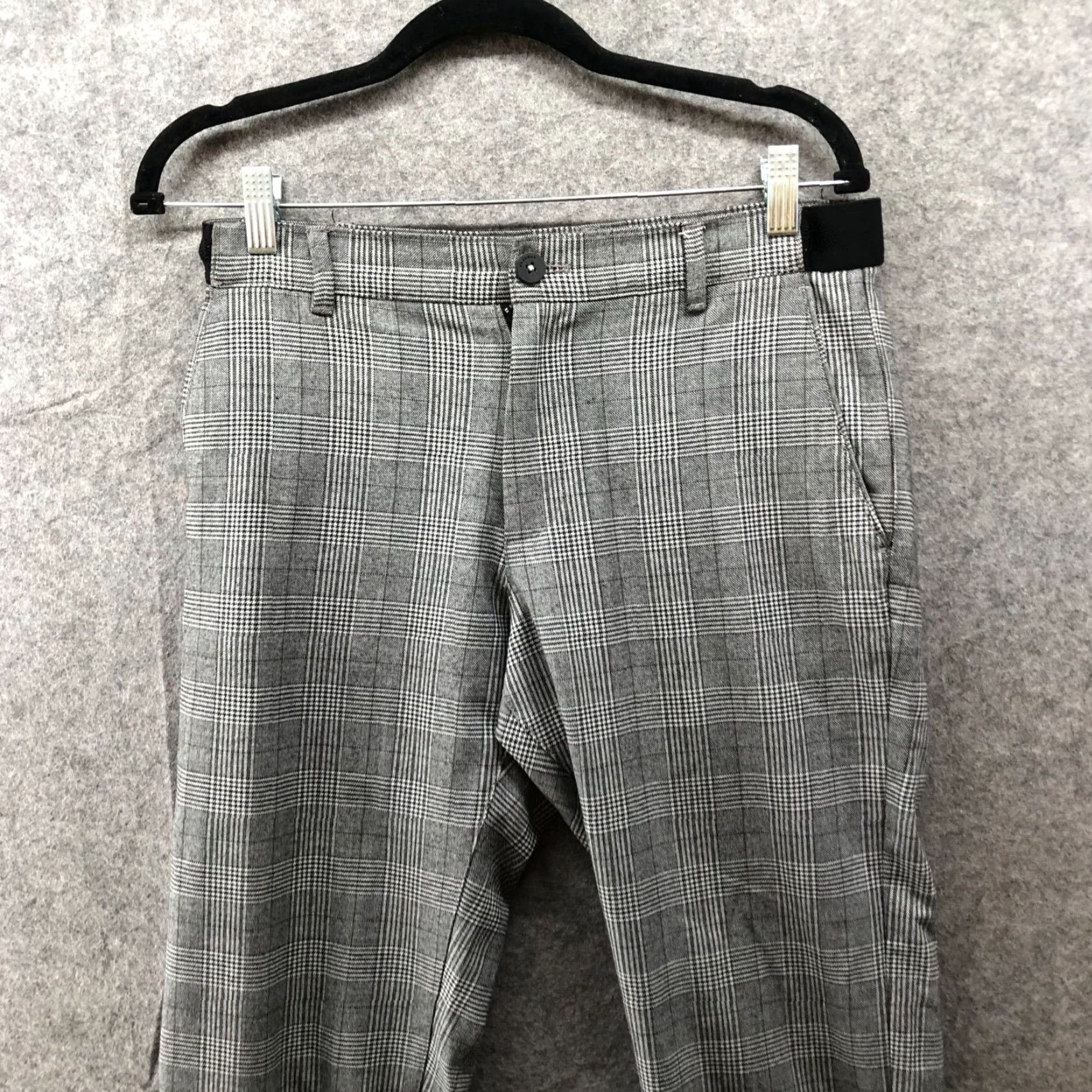 Zara Zara Slim Fit Stretch Pants Mens XS Gray Plaid Trouser Size US 27 - 3 Thumbnail