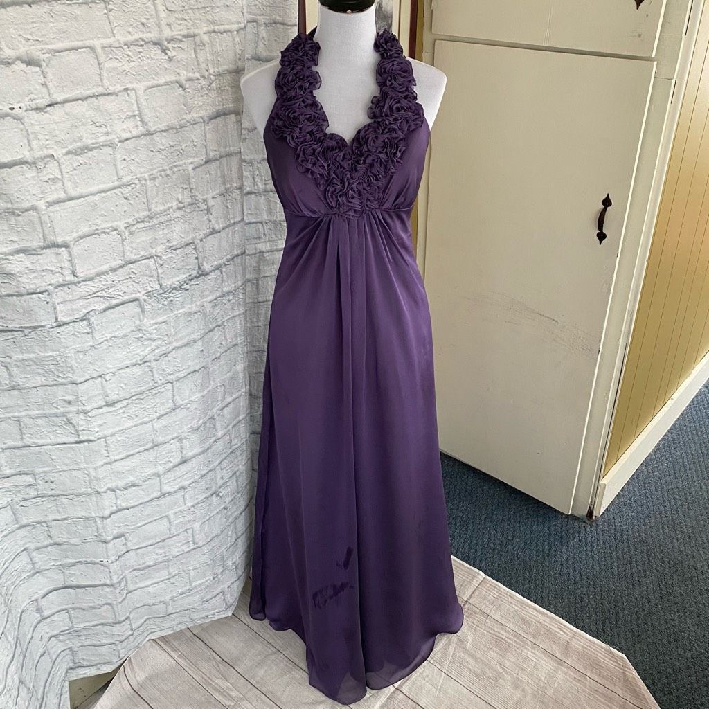image of Bari Jay Women 8 Raised Flower Halter Top Empire Waist Floor in Purple (Size Medium)