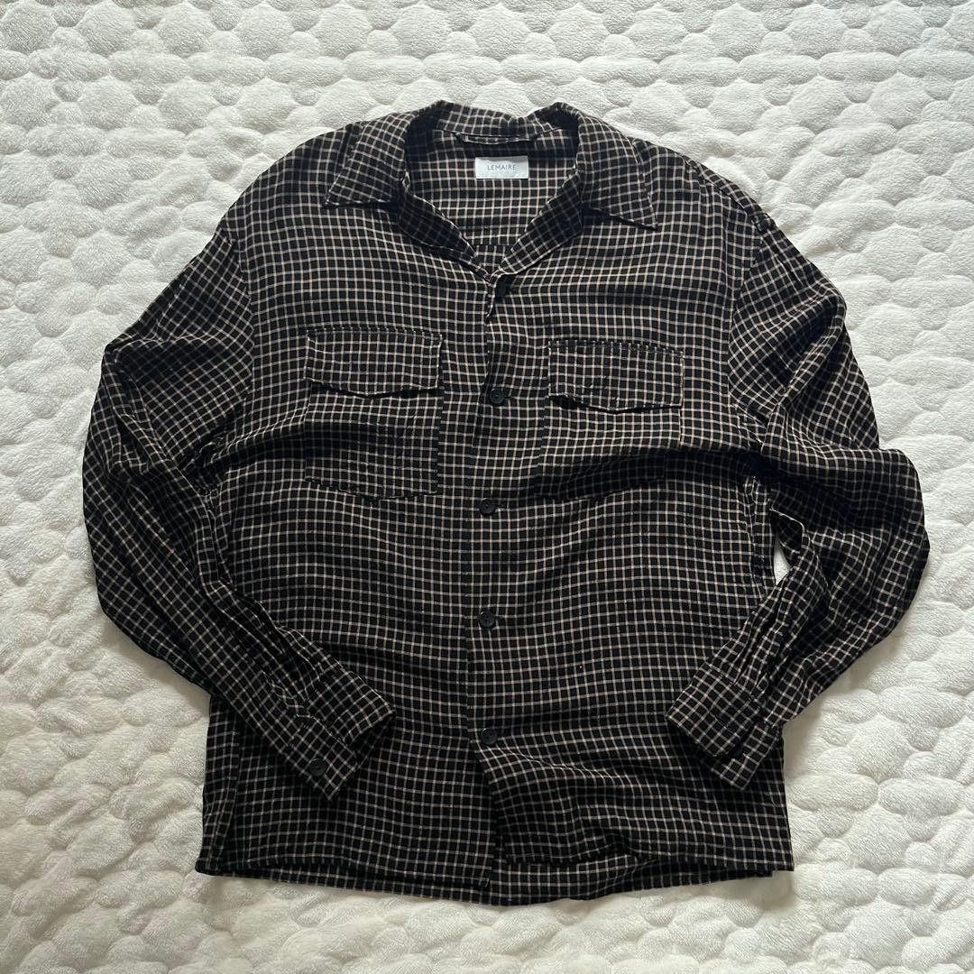 LEMAIRE 20AW Grid Pattern Long Sleeve Shirt Black 46
