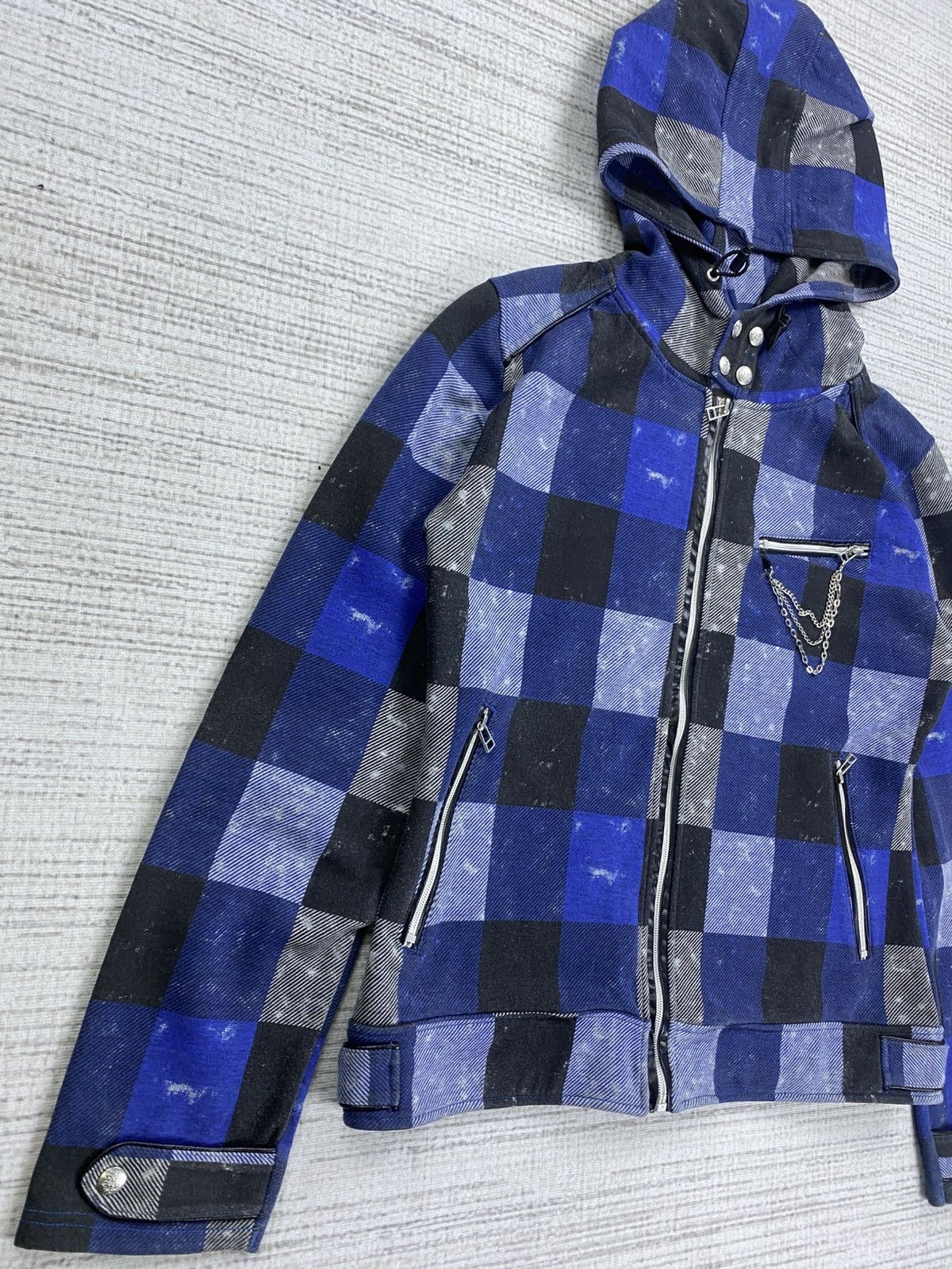 If Six Was Nine Vintage Beau Mere Blue Checked Punk Style Hoodie Zipper Size US M / EU 48-50 / 2 - 3 Thumbnail