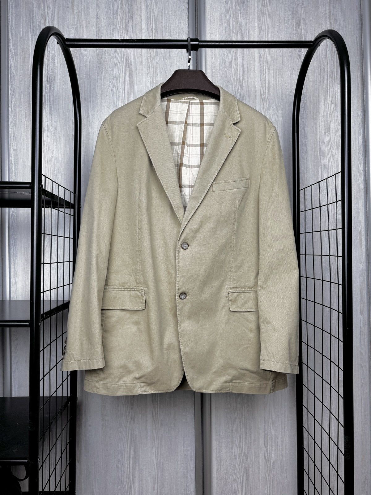 Barbour Barbour beige cotton 2 buttons half checkered lined blazer L Size 44R - 1 Thumbnail