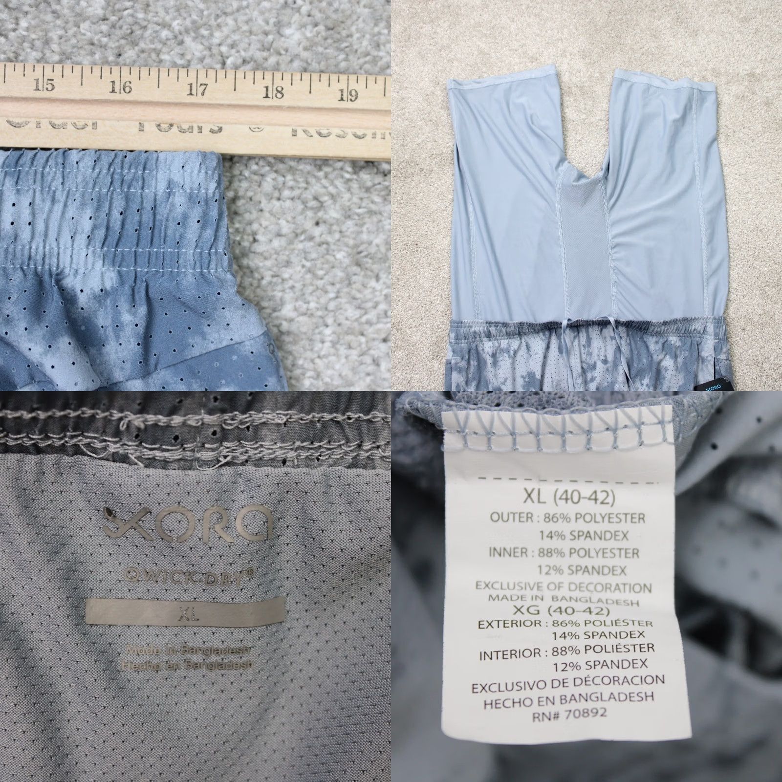 Vintage Skora Shorts Mens XL Gray Athletic Run Quick Dry Lined Drawstring Size US 36 / EU 52 - 8 Thumbnail