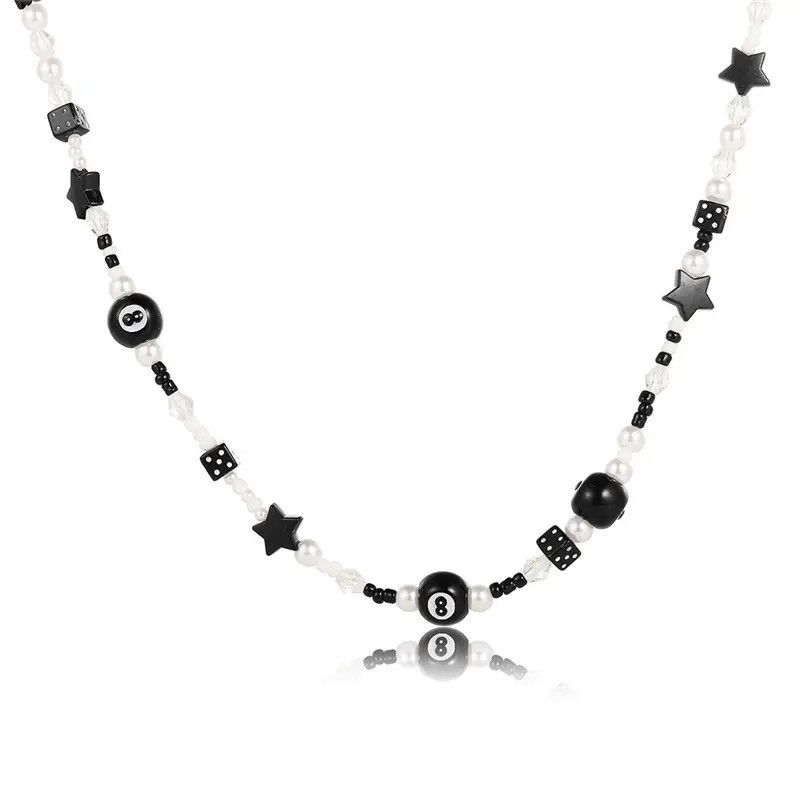 Jewelry 8 Beaded Initial Letters Pendant Chain Necklace in Silver, Men's