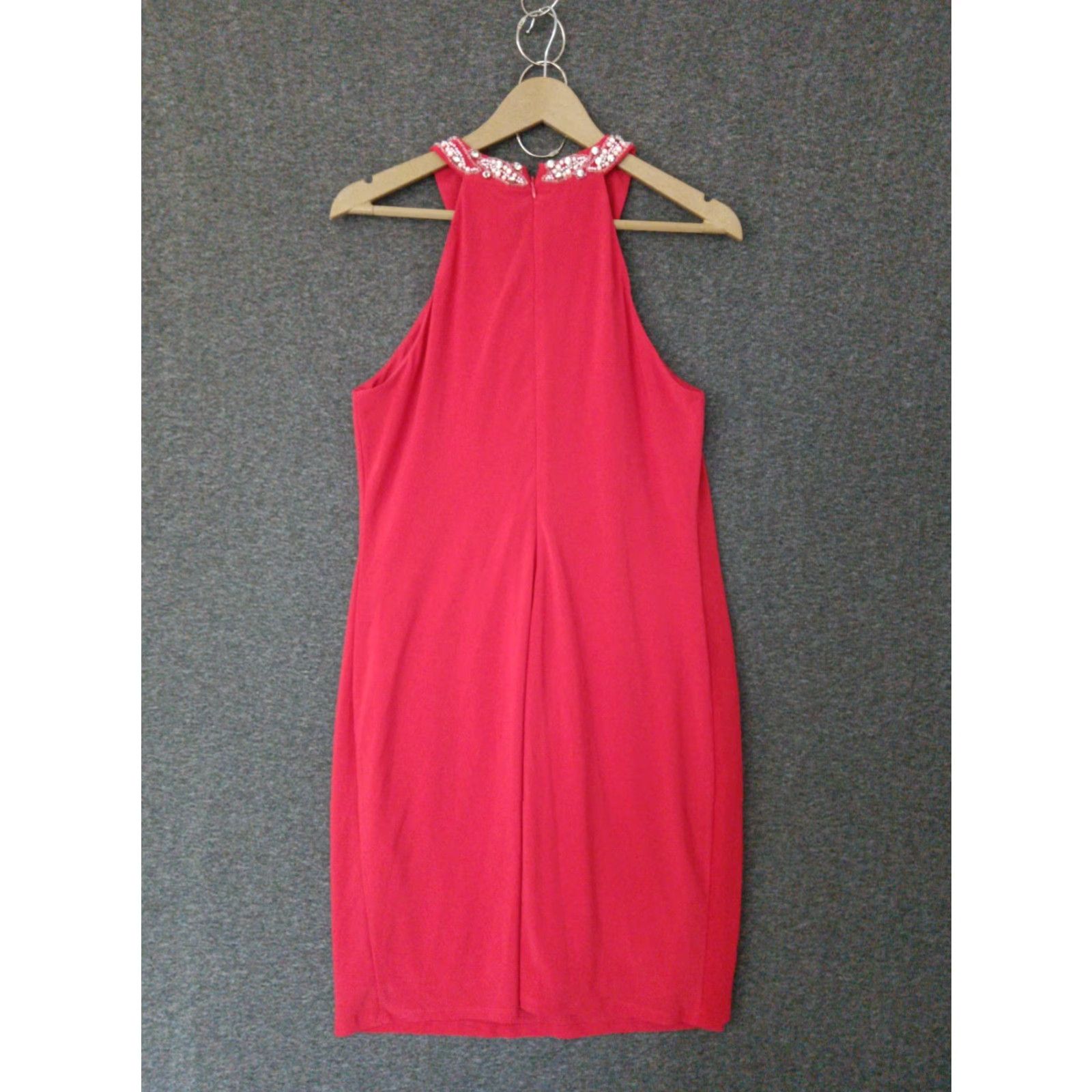 Adrianna Papell VINTAGE Hailey by Adrianna Papell Halter Chiffon Dress Shirt Women Size 10 Red Pearl Neckline Knee Length Zipper Vintage: Yes Size L / US 10 / IT 46 - 2 Thumbnail