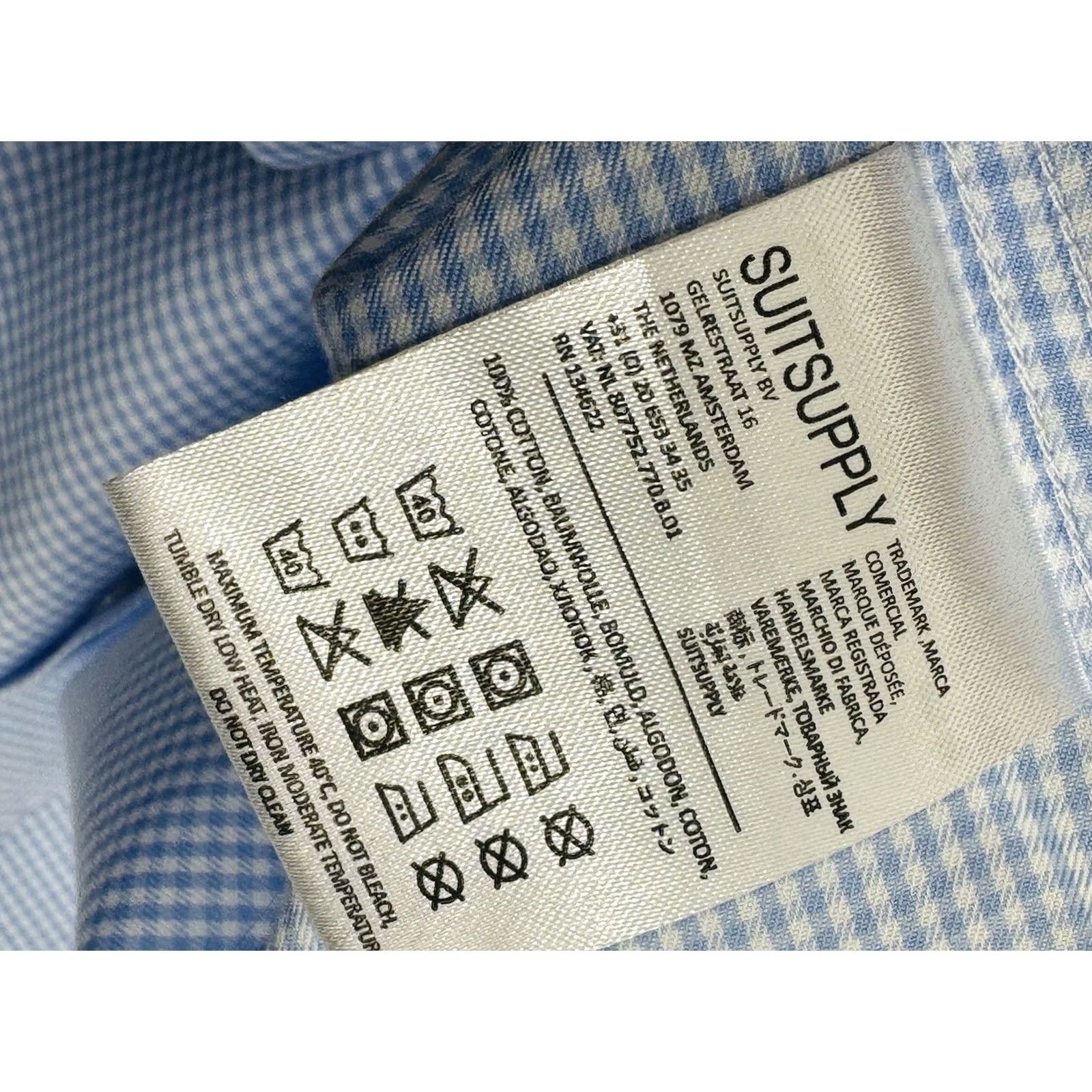 Suitsupply SUIT SUPPLY Dress Shirt Plaid Traveller Slim Fit Blue White Mens 15 3/4 Long Sleeve Button-Up Collared Size 42R - 6 Thumbnail