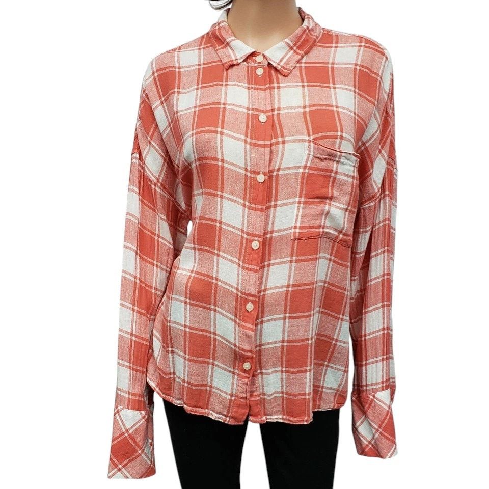 Sanctuary Sanctuary Linen Blend Boyfriend Shirt Plaid Cuffed Long Slee Size L / US 10 / IT 46 - 3 Thumbnail