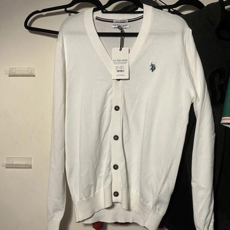 Designer U.S. Polo assn. cardigan sweater m white cotton knit long Size US L / EU 52-54 / 3 - 7 Thumbnail