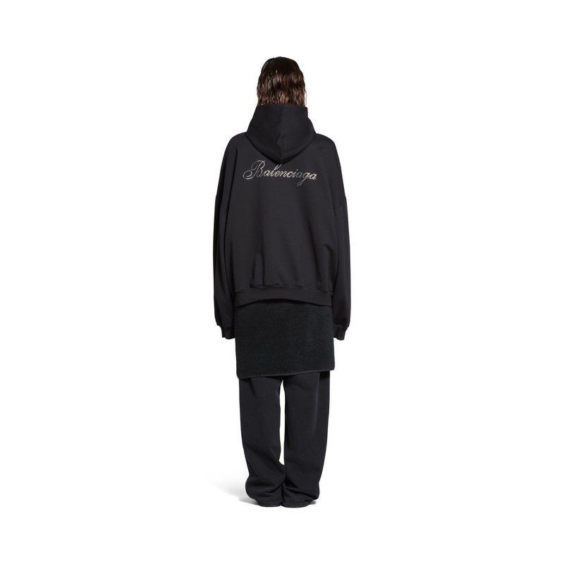 Balenciaga o1s1rm1125 Handwritten Round Hoodie Oversized in Black Size S / US 4 / IT 40 - 5 Thumbnail