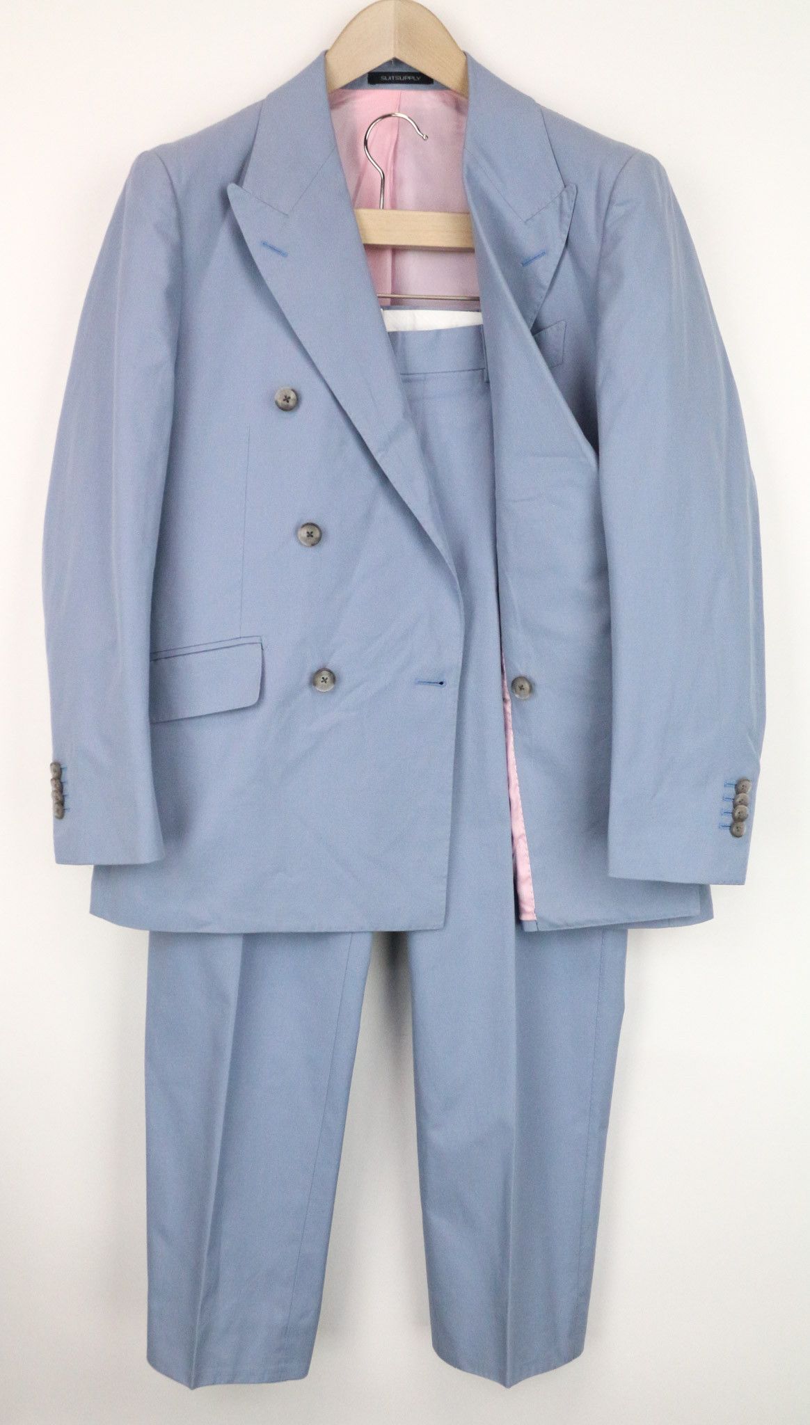 Suitsupply LA SPALLA UK40S Blue Cotton Double-Breast Suit 75235 Size 40S - 1 Thumbnail