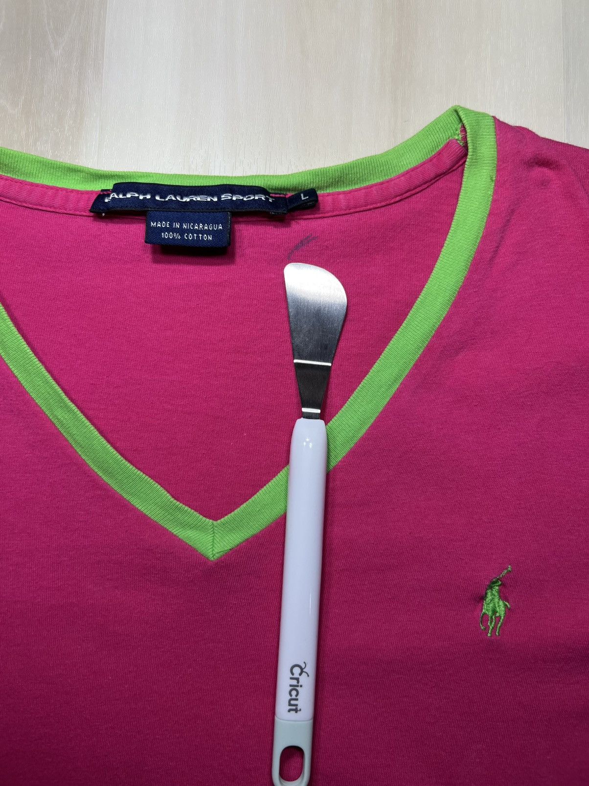 Polo Ralph Lauren Ralph Lauren Sport Shirt Pink V-Neck 100% Cotton Green Y2K Size L / US 10 / IT 46 - 4 Thumbnail