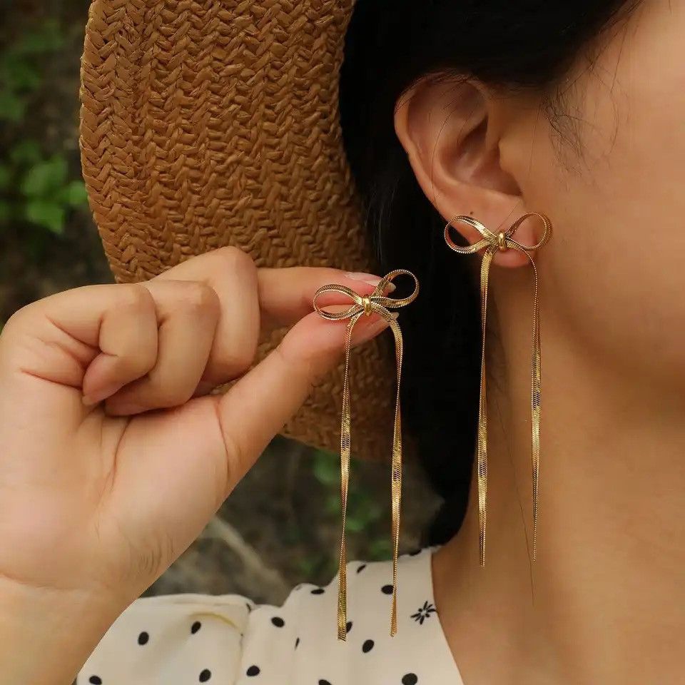 Other Bowknot Dangle Drop Tassel Earrings Size ONE SIZE - 3 Thumbnail