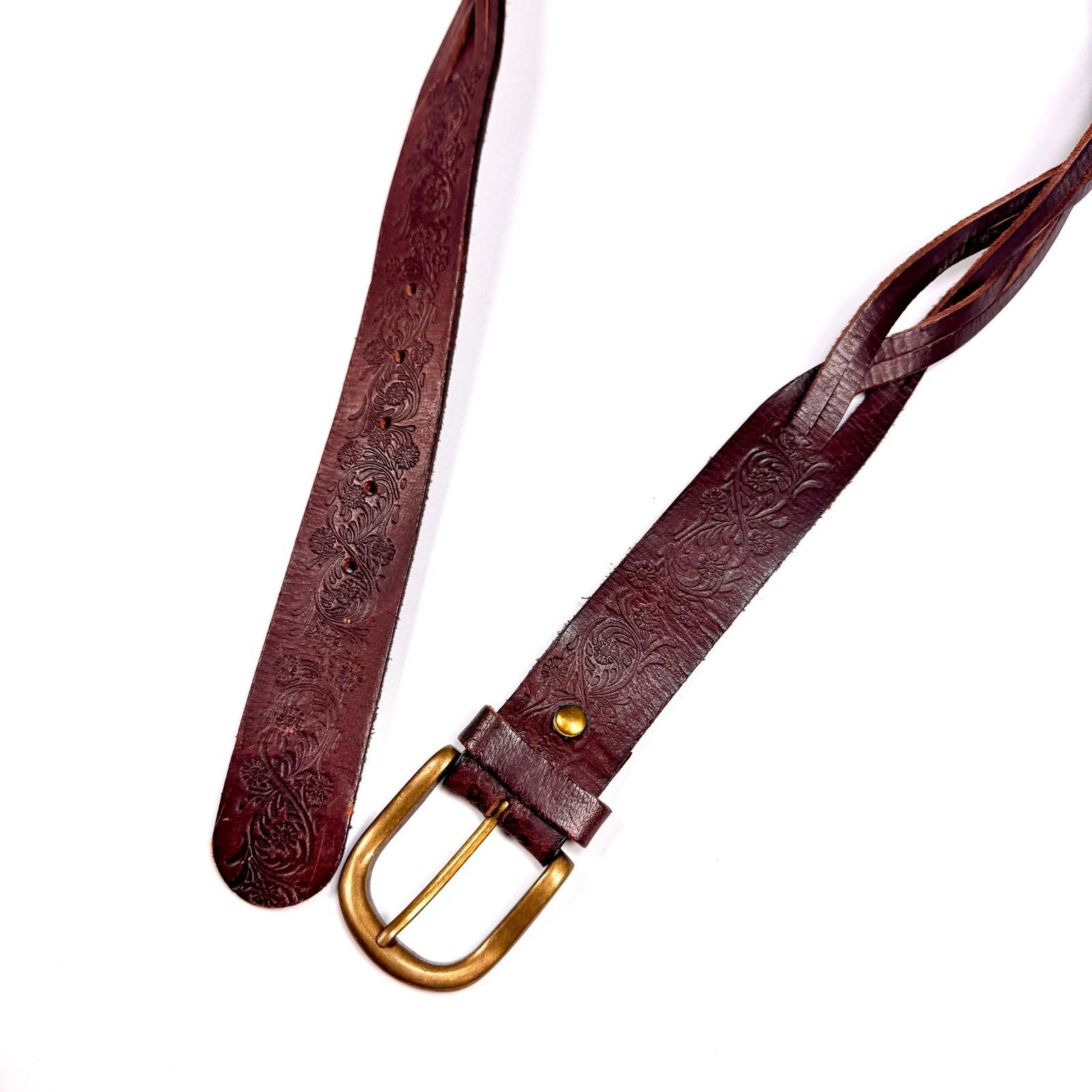 Vintage Vintage Womens Brown Tooled Leather Braided Belt Floral Boho Size ONE SIZE - 8 Thumbnail