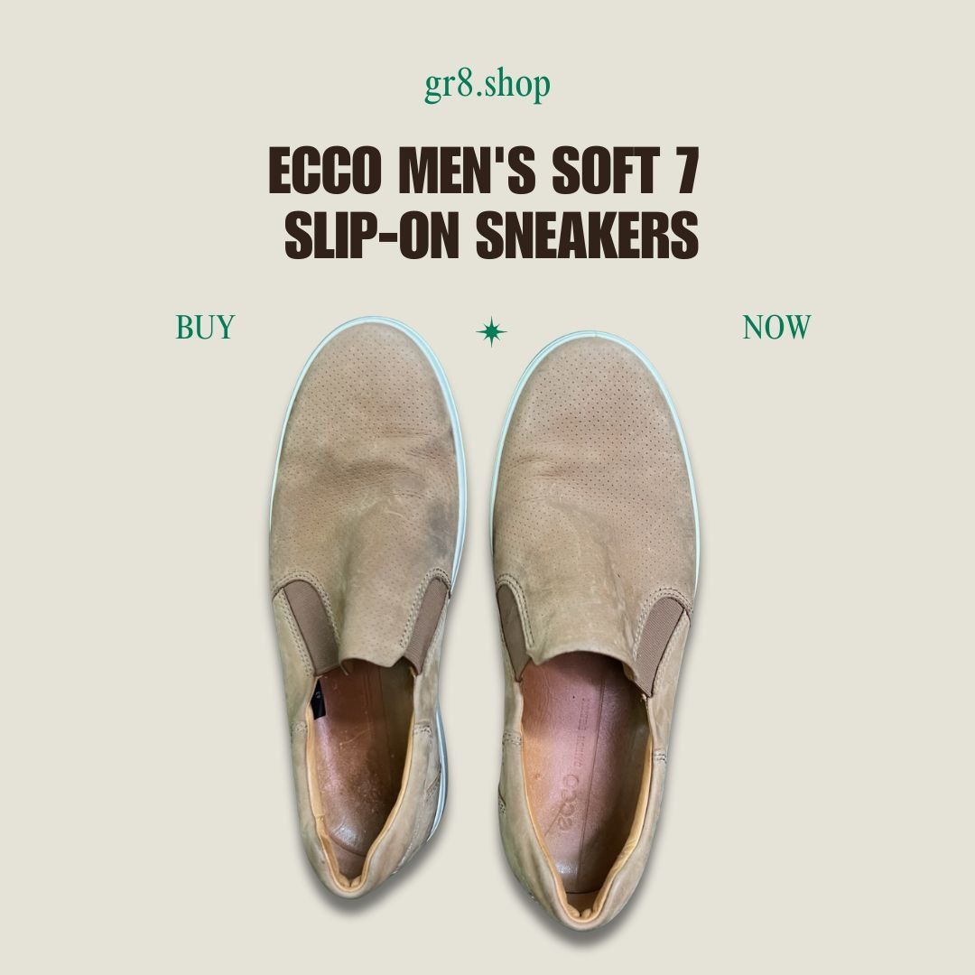 Ecco ECCO Mens Soft 7 Slip-On Leather Sneakers Beige & White Size Size US 9 / EU 42 - 1 Thumbnail