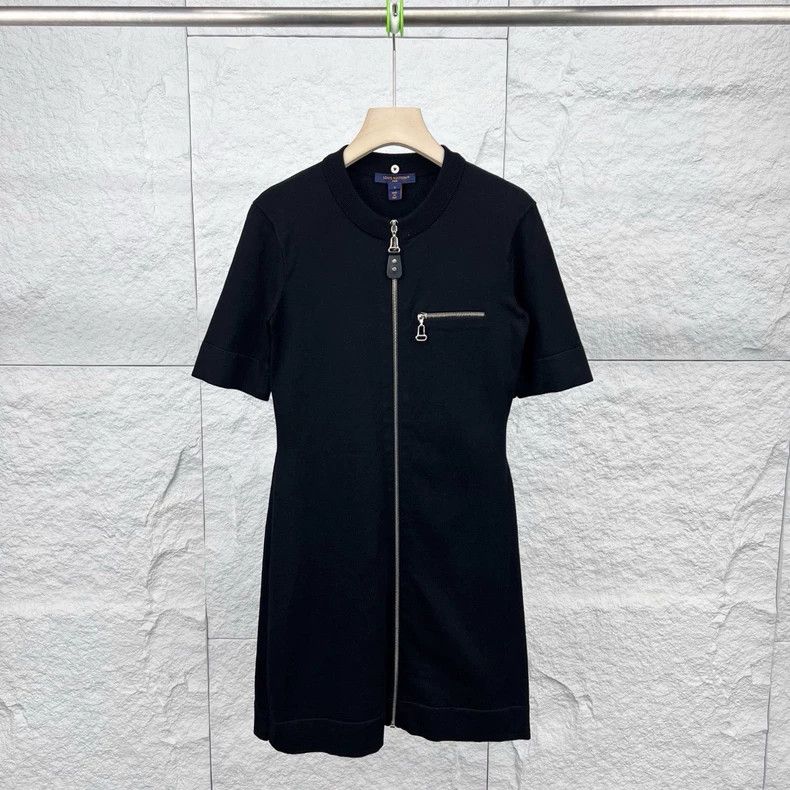 LV Black Short Sleeve Zip Dress - dmc