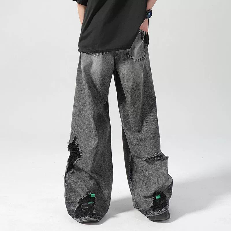 Vintage Men's loose distressed wide-leg straight ripped jeans Size US 32 / EU 48 - 4 Thumbnail