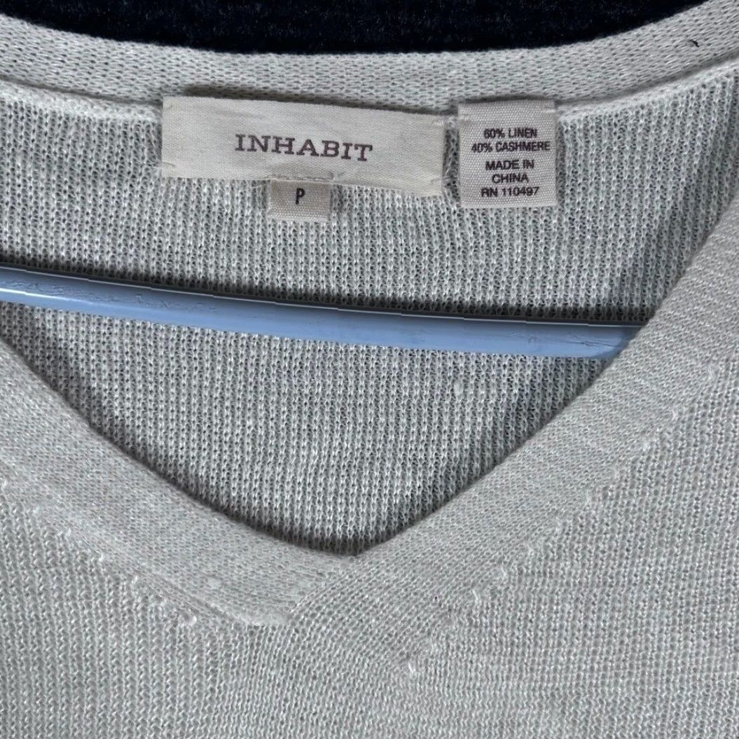 Vintage INHABIT White V Neck Linen Cashmere Blend Sweater Pullover Women Petite Small Knit Pullover V-Neck Pullover Womens 90s Vintage Y2k Size XXS / US 00 / IT 34 - 2 Thumbnail