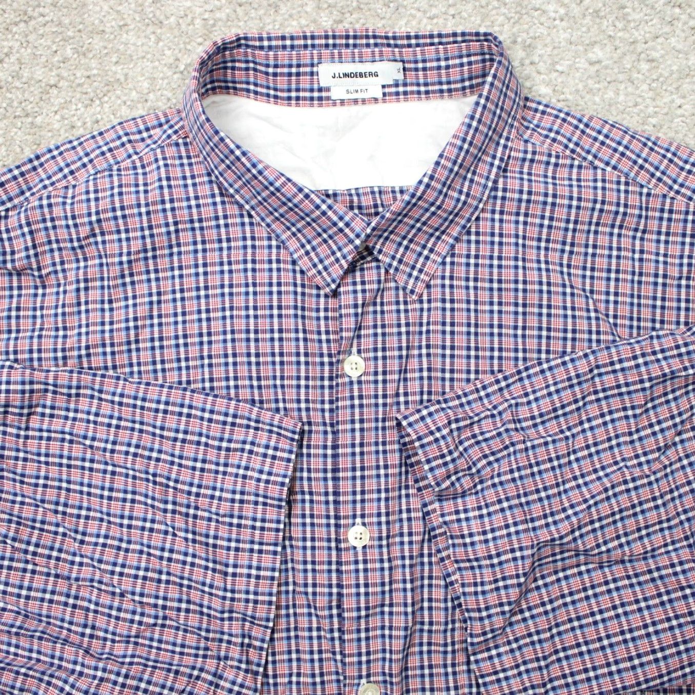 J.Lindeberg J.Lindeberg Shirt Men XL Blue/Red Slim Fit 100% Cotton Short Sleeve Button-Up Shirt Size US XL / EU 56 / 4 - 2 Thumbnail