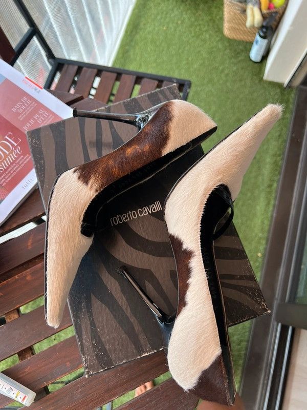 Roberto Cavalli Heels Shoes Leather Printed Vintage in Brown, Women's (Size 6.5)