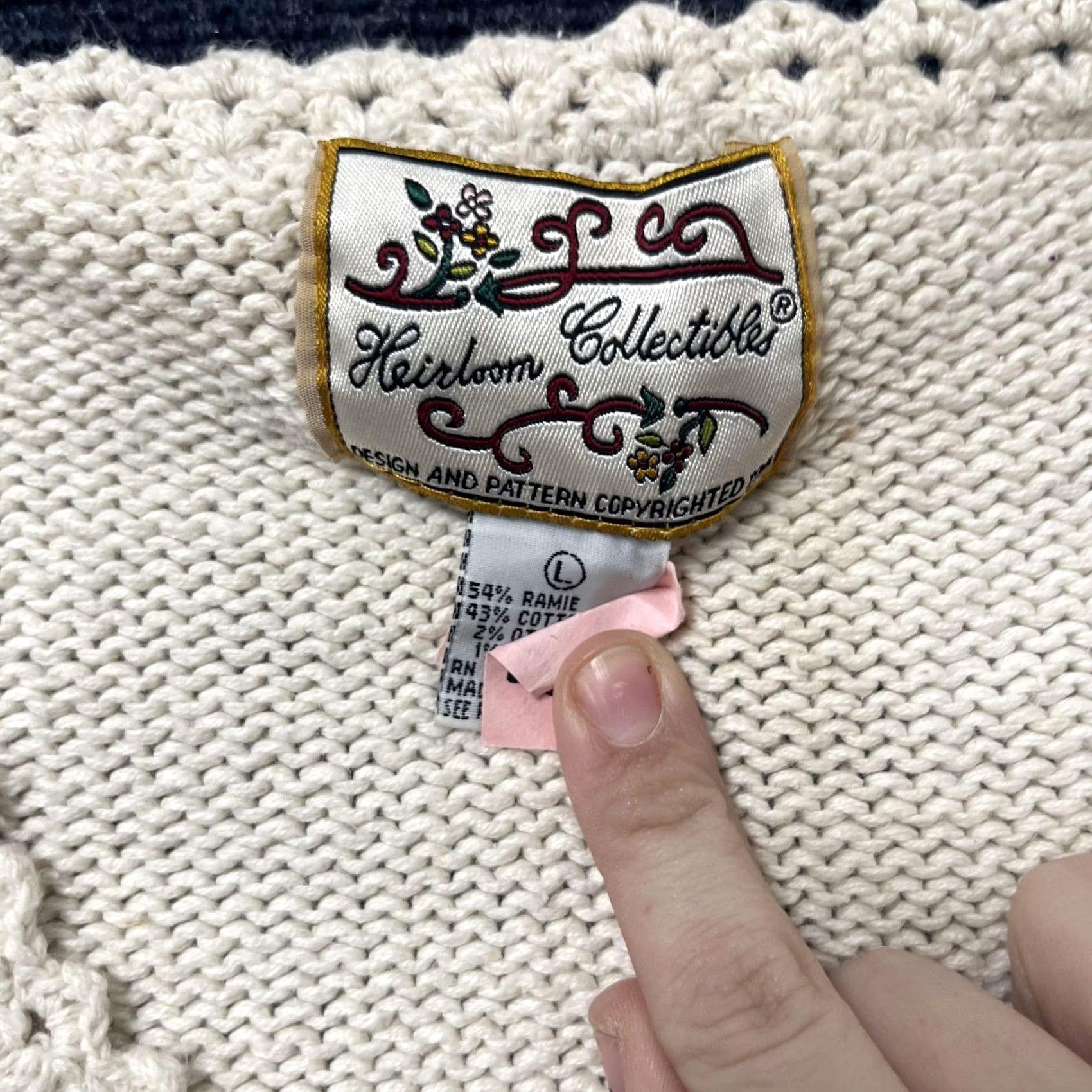 Vintage Heirloom Collectibles Womens Large Beige Knit Sweater Ramie Cotton Paisley Boho Size L / US 10 / IT 46 - 2 Thumbnail