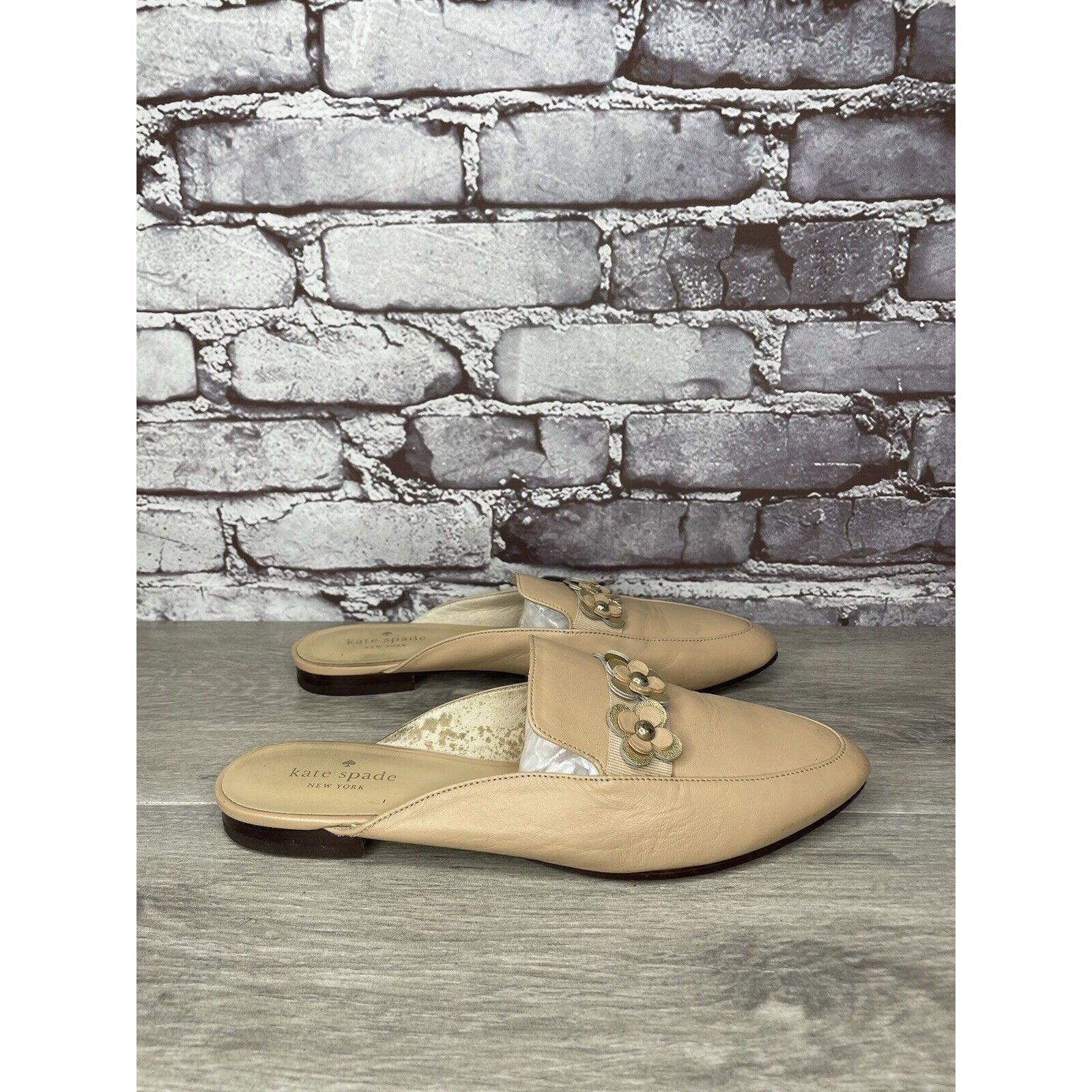 Kate Spade Kate Spade Nude Pink Leather Floral Accent Pointed Mules Sho Size US 8 / IT 38 - 10 Thumbnail
