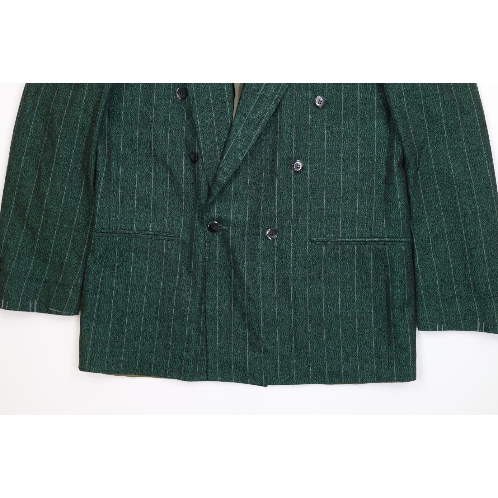 Vintage Vintage 70s 80s 2 Piece Wool Striped Double Breasted Suit Size 44L - 5 Thumbnail