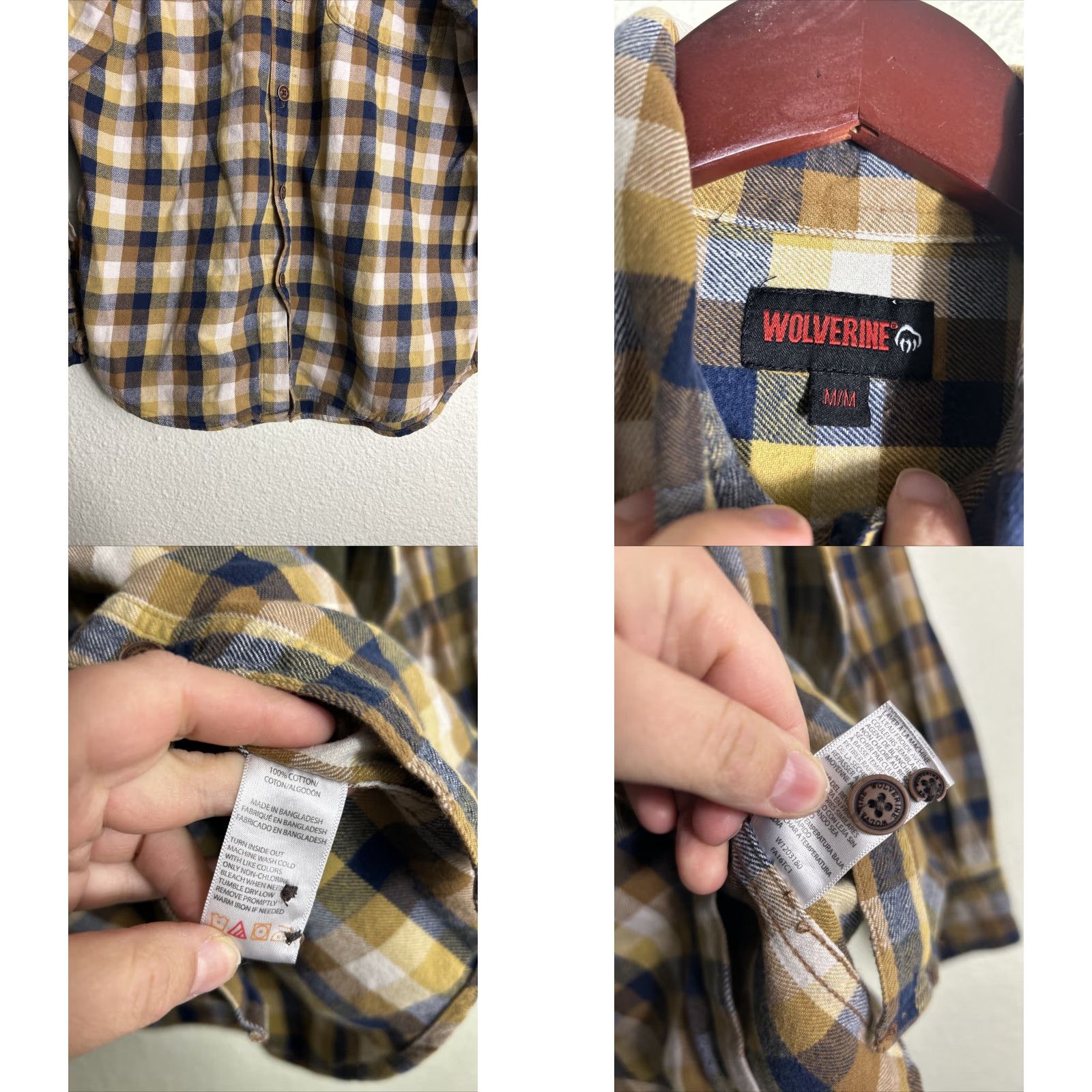 Vintage Wolverine Shirt Plaid Button-Up Long Sleeve Brown Beige M Mens Button-Down Collar 21” Chest 30” Length Flaw Button Broken Half Size US M / EU 48-50 / 2 - 8 Thumbnail