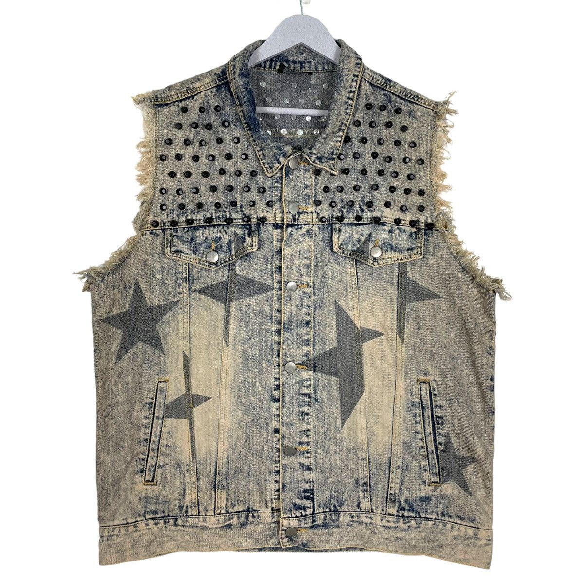 Japanese Brand 💥JAPAN GLAD NEWS DENIM STUD SLEEVELESS JACKET Size US L / EU 52-54 / 3 - 1 Thumbnail