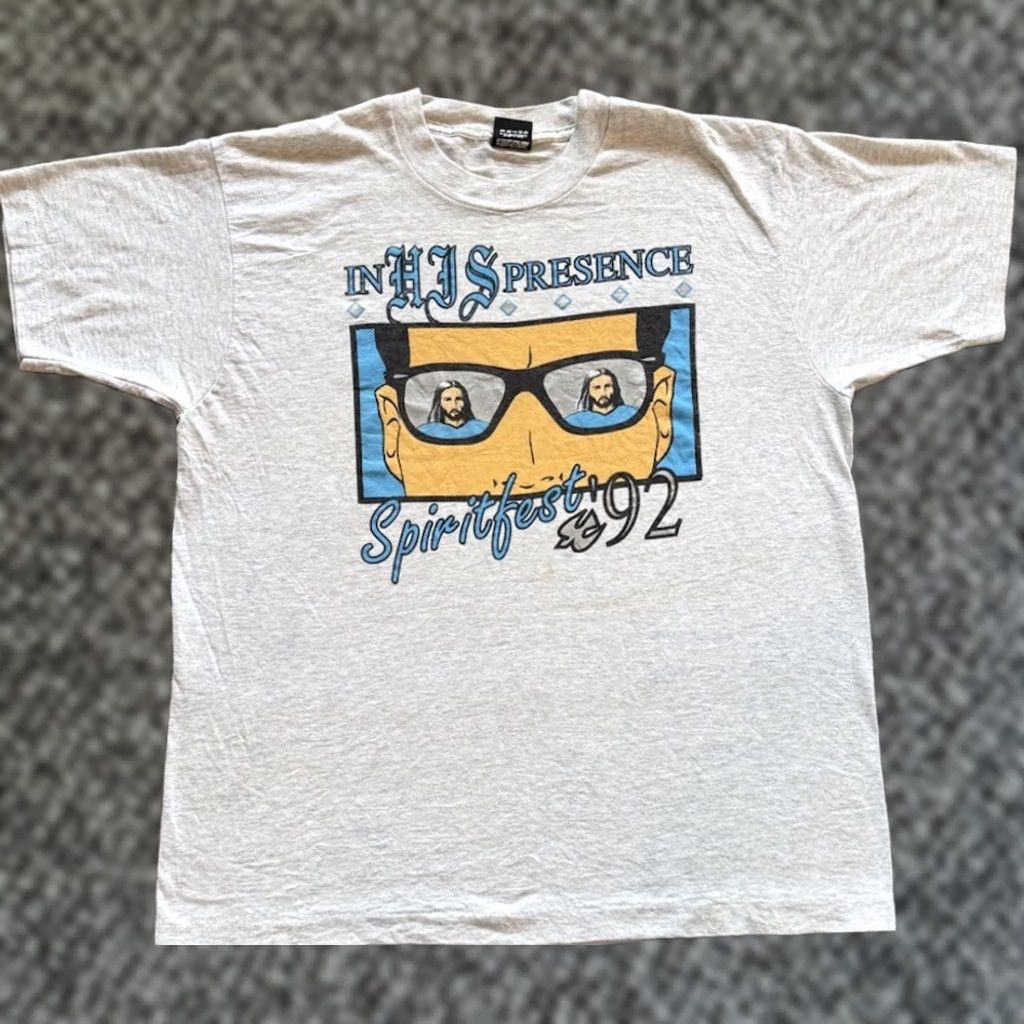 Vintage VINTAGE 1992 In His Presence Spiritfest Jesus Tee T Shirt Sz XL Jesus Christ Art Shirt Mens 90s Art Gray Shirt Size US XL / EU 56 / 4 - 1 Thumbnail