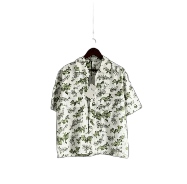 Dior Dior White Green Camellia Silk Short Sleeve Shirt Size US M / EU 48-50 / 2 - 1 Thumbnail